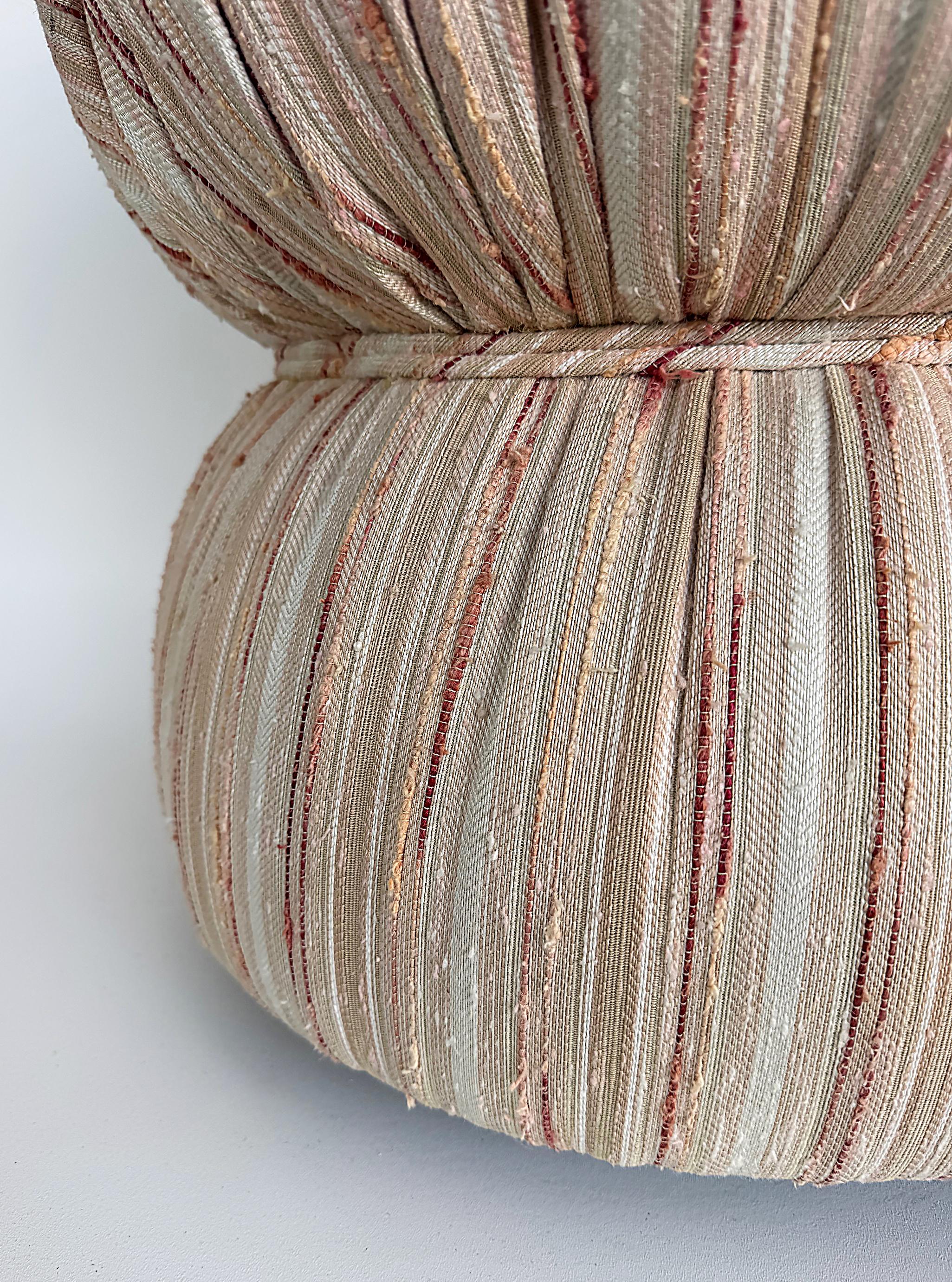 Tessuto Vintage Boho Upholstered and Cinched Pouf on Casters in vendita