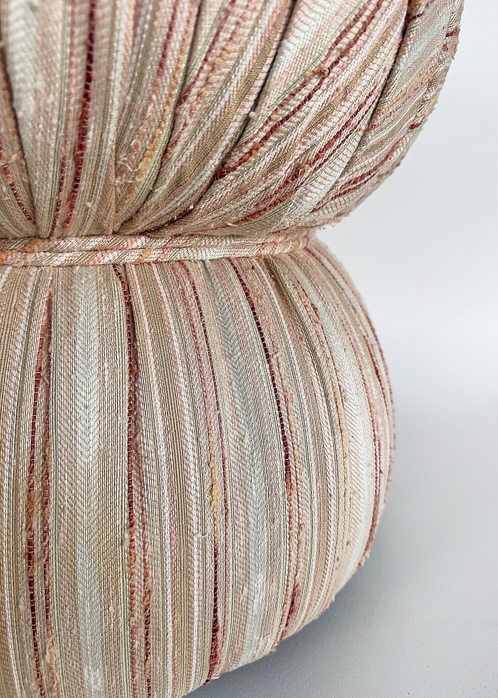 Vintage Boho Upholstered and Cinched Pouf on Casters In condizioni buone in vendita a Miami, FL