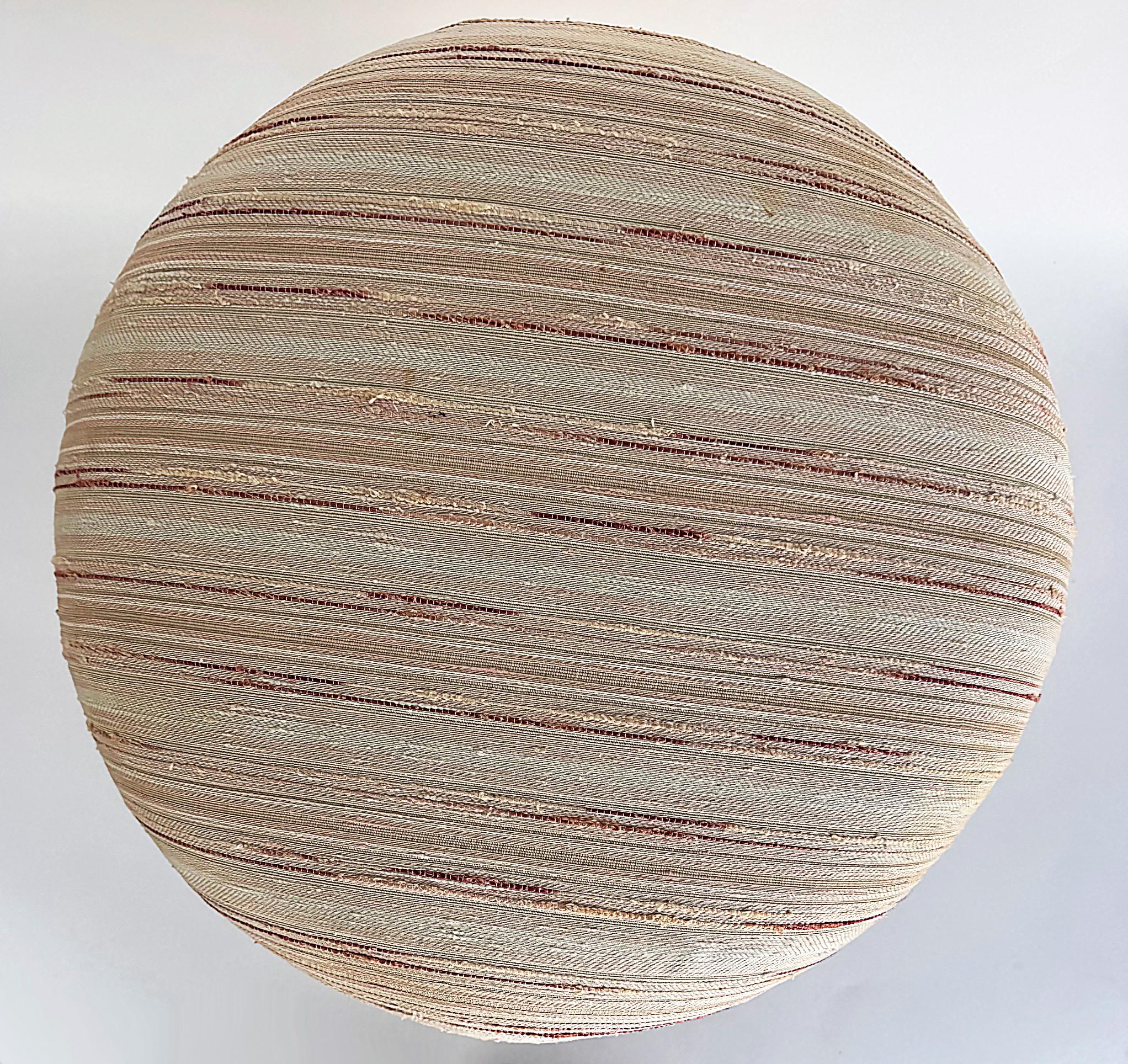 Metallo Vintage Boho Upholstered and Cinched Pouf on Casters in vendita