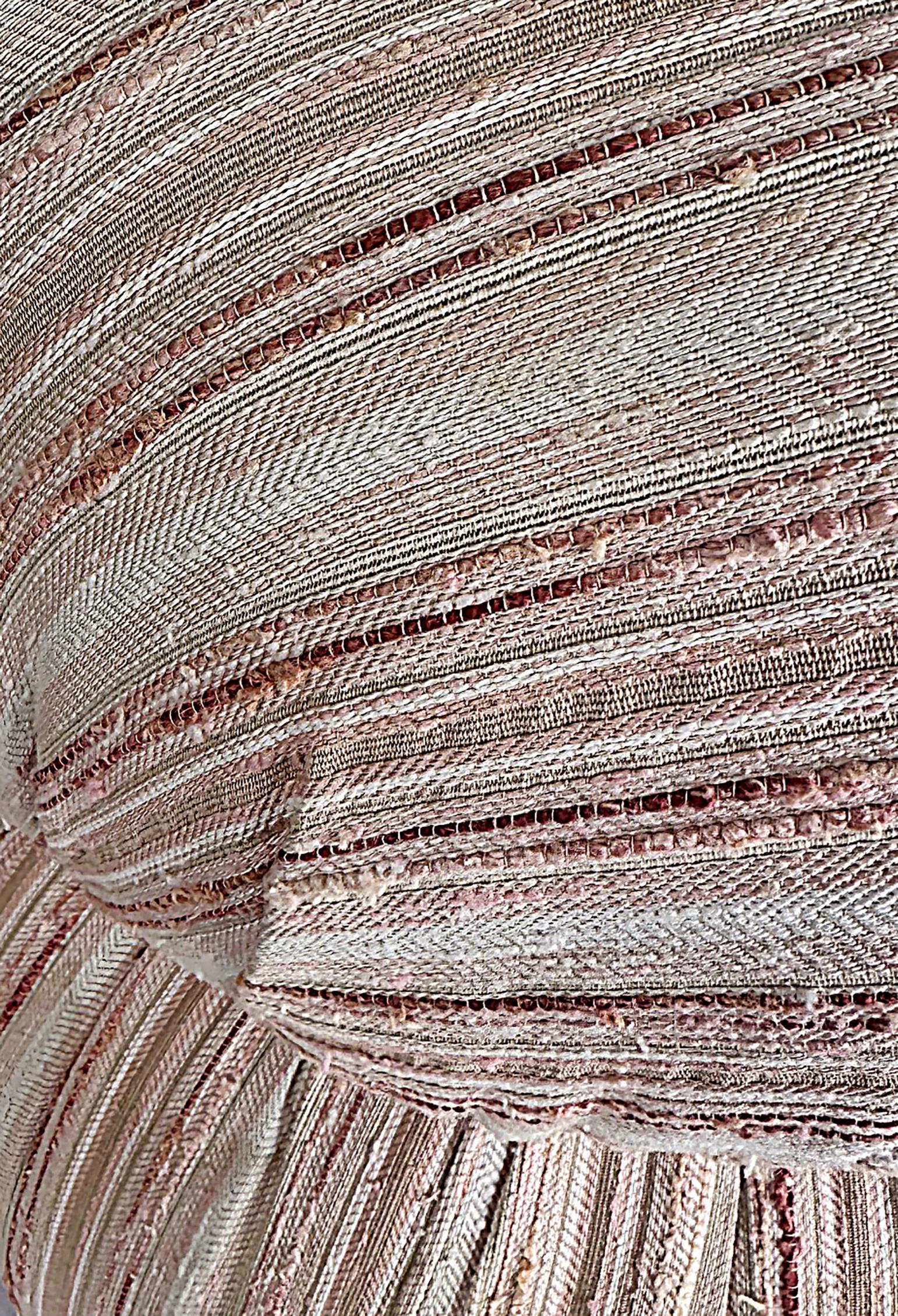 Vintage Boho Upholstered and Cinched Pouf on Casters in vendita 1