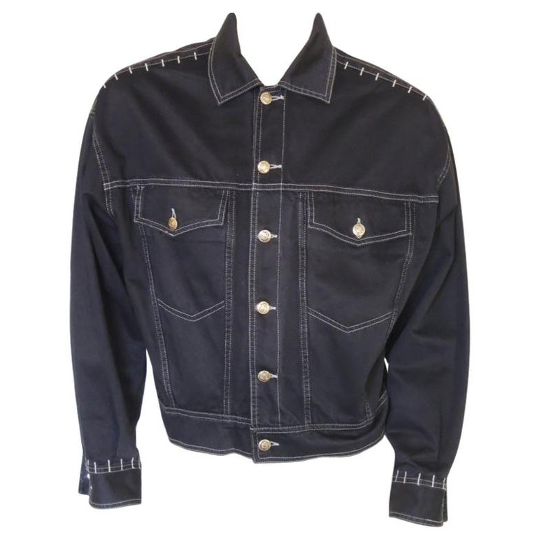 Vintage 1990s Versace Jeans Couture Denim Jean Jacket For Sale at 