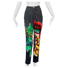 Vintage 1990s VERSACE JEANS COUTURE Pop Art Graffiti Stripe Jean Trouser Pants