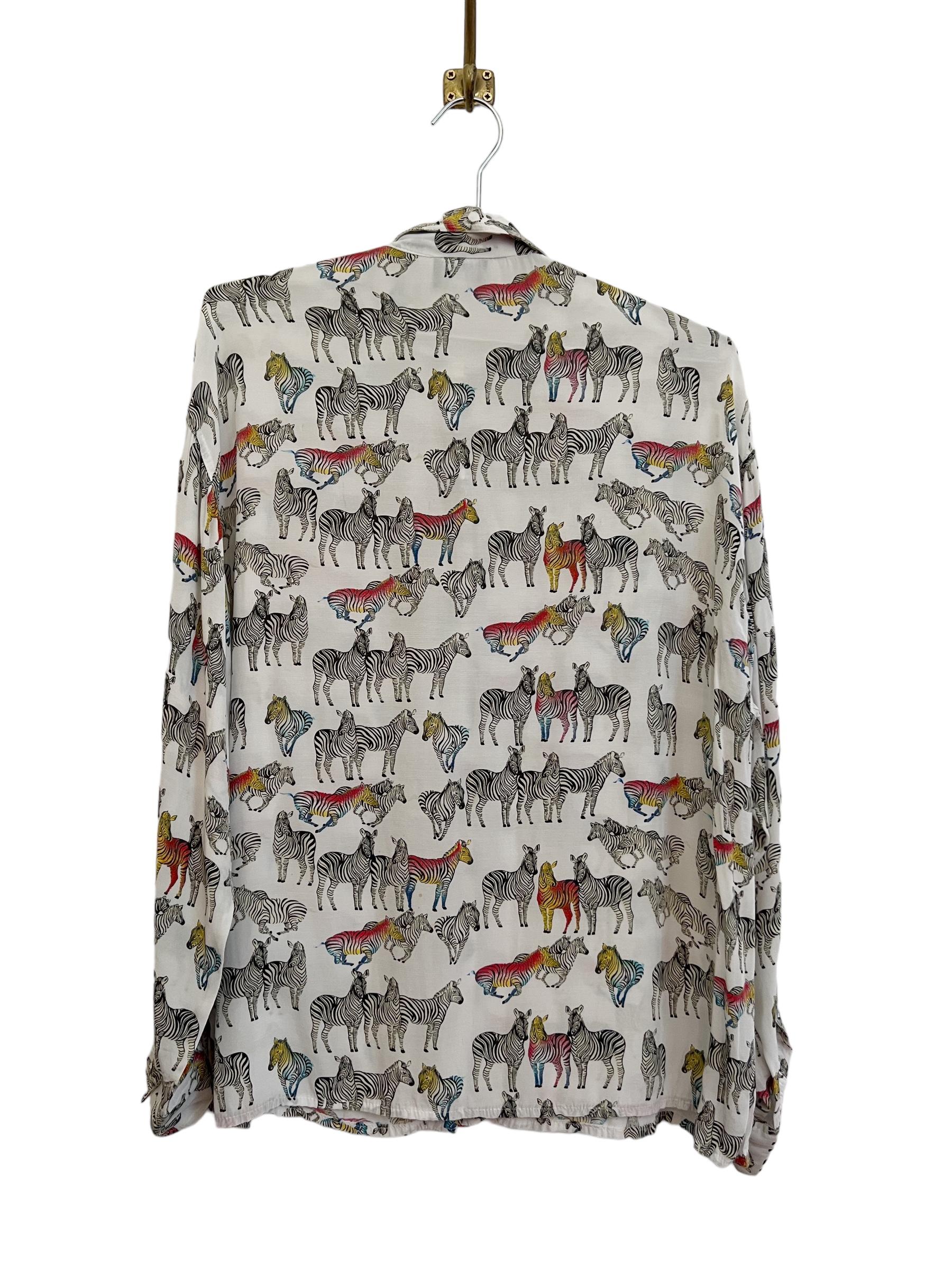 Women's or Men's Vintage 1990's Versace Jeans Couture Zebra Cartoon Pattern Long sleeve Shirt For Sale