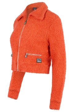 Vintage 1990's Versace Orange Textured Boucle Zip Jacket