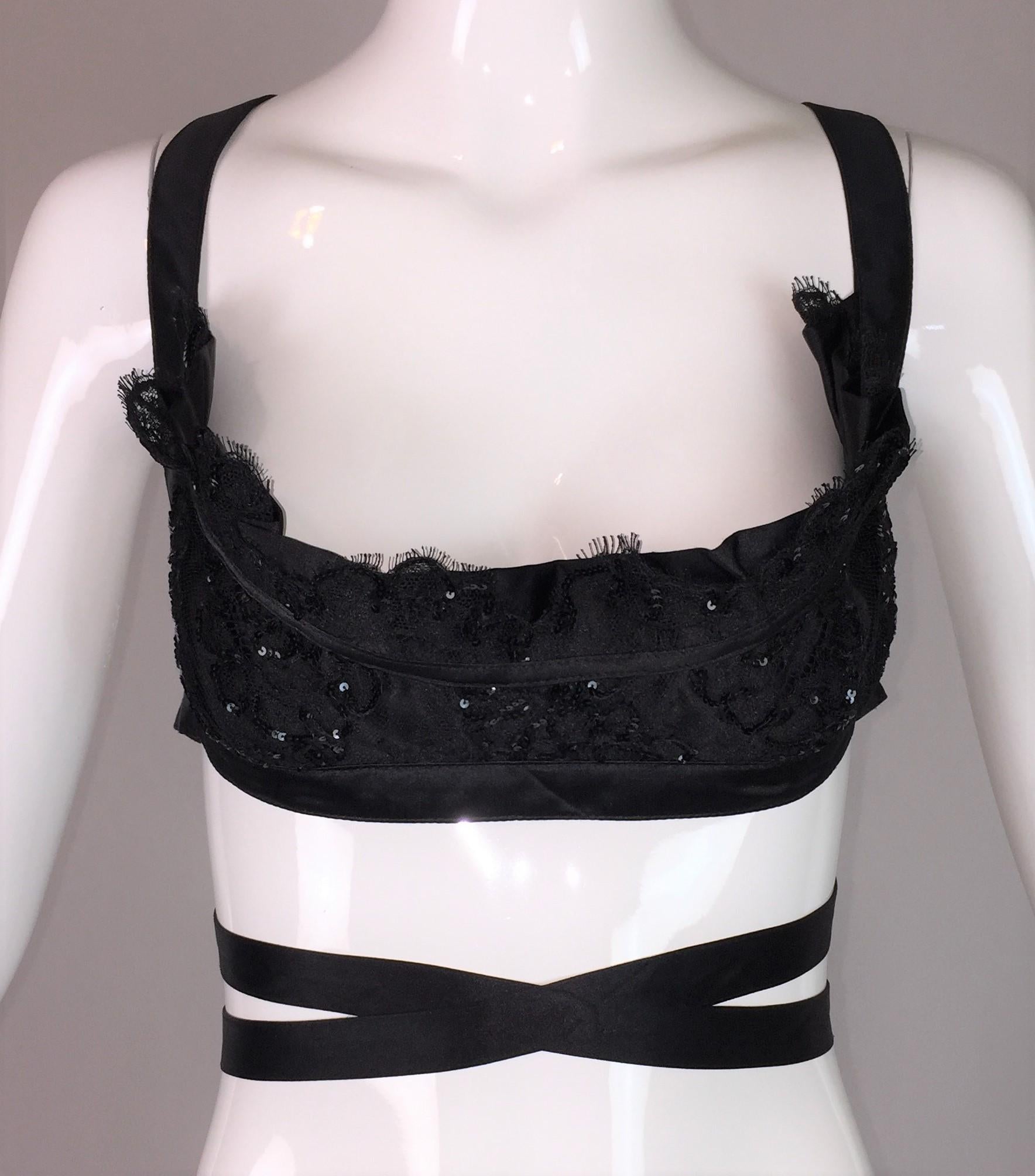 Vintage 1990's Vivienne Westwood Couture Black Lace Ballet Wrap Bra Crop Top 1