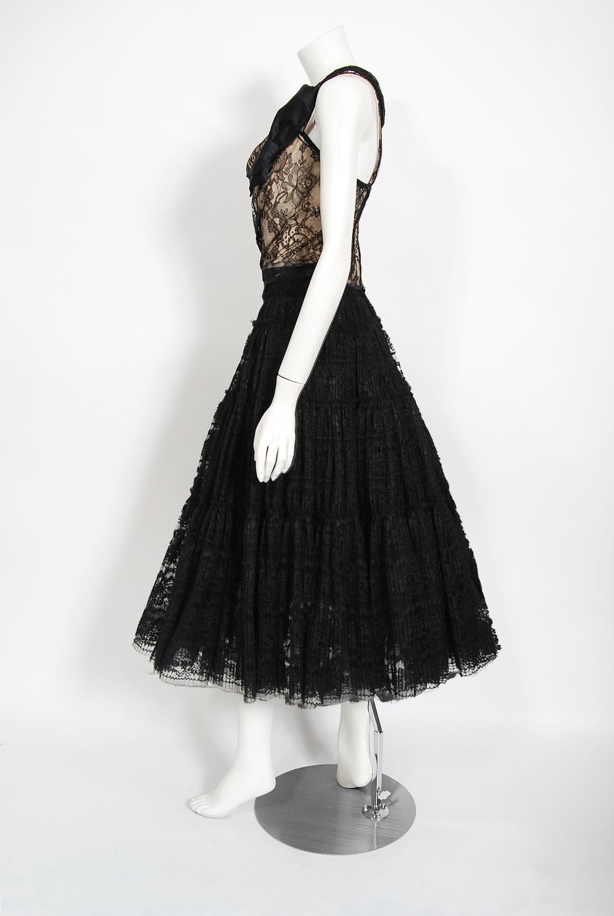 Black Vintage 1990's Vivienne Westwood Lace Corset Bustier & Sheer Pleated Skirt Set