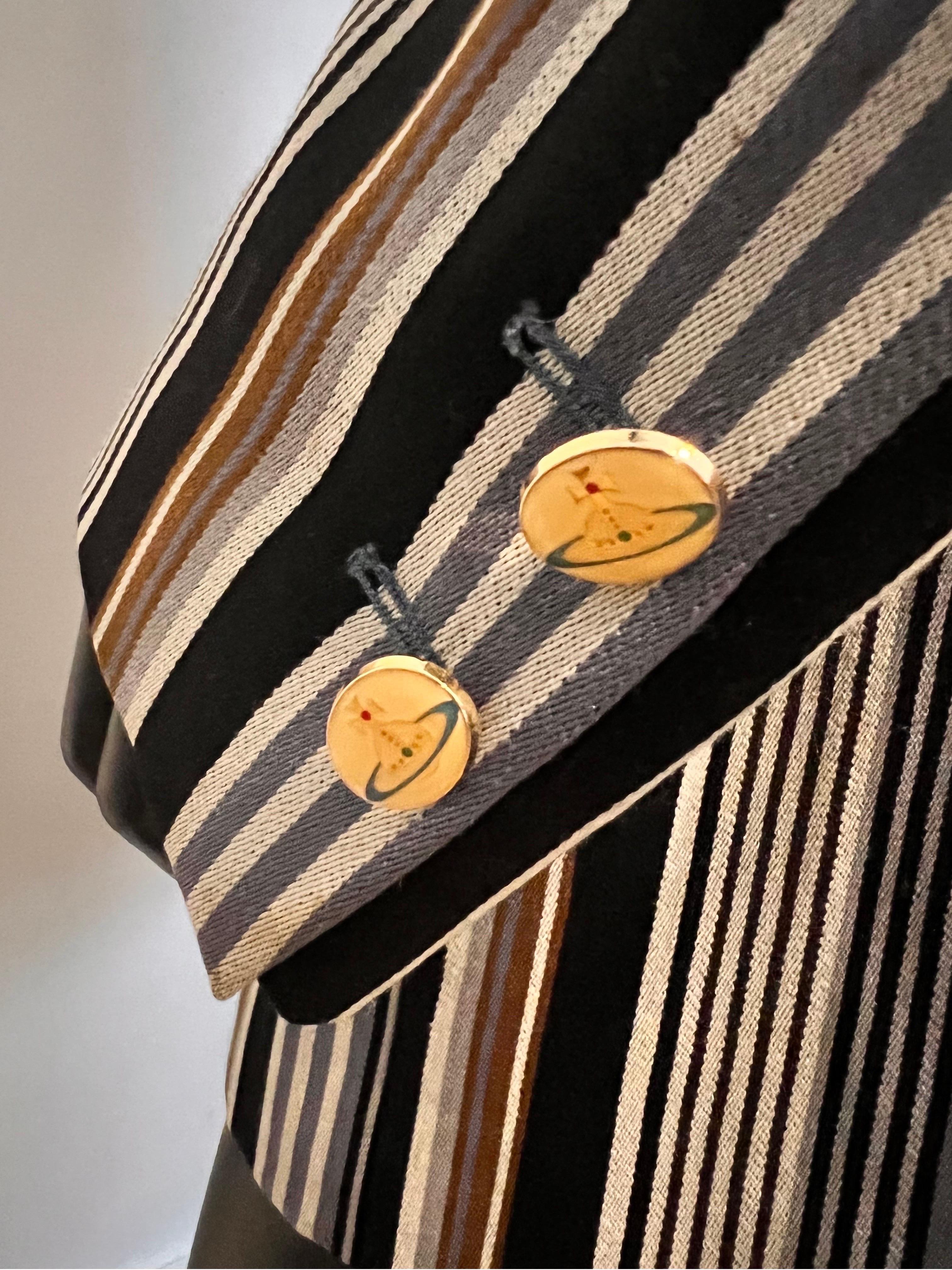 Women's or Men's Vintage 1990’s Vivienne Westwood MAN multi stripe jacket with cuff link buttons  For Sale