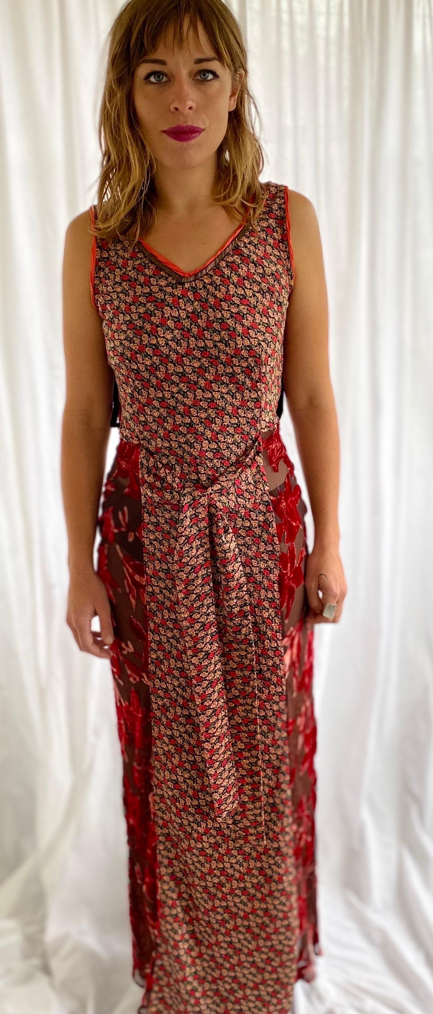 Voyage Invest in the Original Vintage 1990s Silk and Devore Velvet Dress In Excellent Condition In Chicago, IL