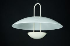 Vintage 1990s White Pendant Lamp with Glass Top Shade. Italy