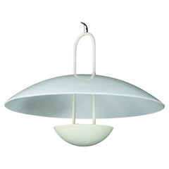 Vintage 1990s White Pendant Lamp with Glass Top Shade. Italy
