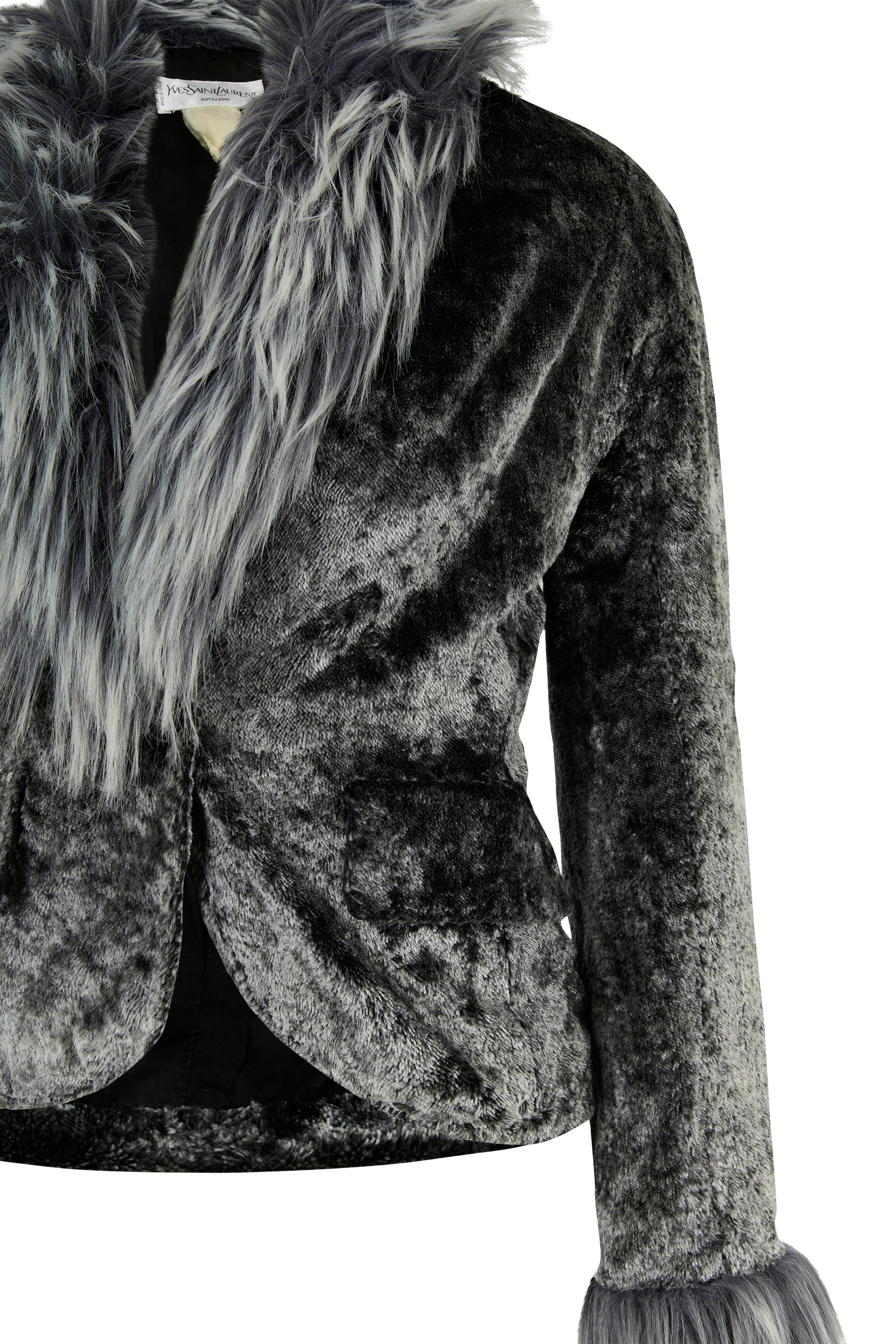 Nero Vintage anni '90 Yves Saint Laurent - Blazer grigio in felpa in vendita