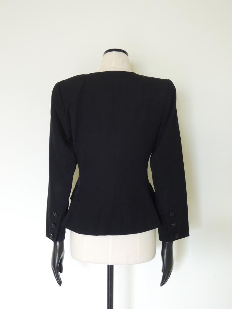 Women's Vintage 1990s Yves Saint Laurent Rive Form Fitting Black Wool Jacket For Sale