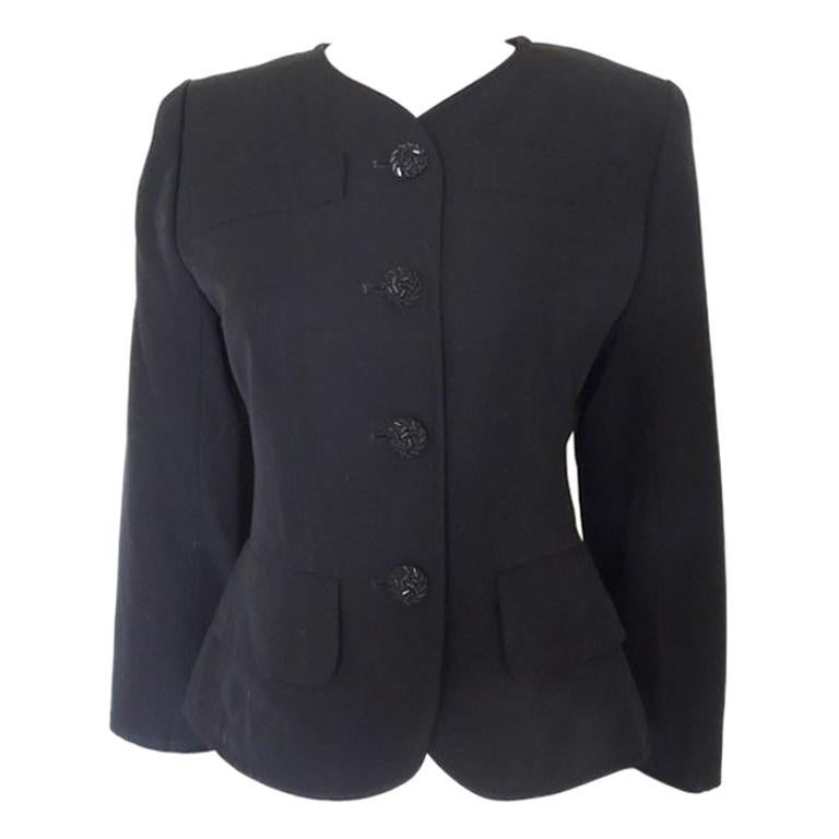 Vintage 1990s Yves Saint Laurent Rive Form Fitting Black Wool Jacket