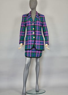 Vintage 1991 A/W GIANNI VERSACE Couture Plaid Tartan Jacket Skirt Suit