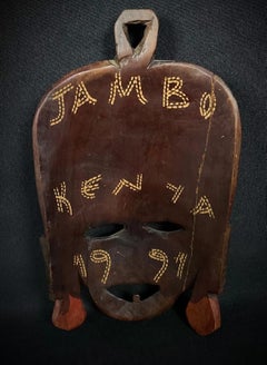 Vintage 1991 African Wooden Mask "Jambo Kenya" - 2Y361