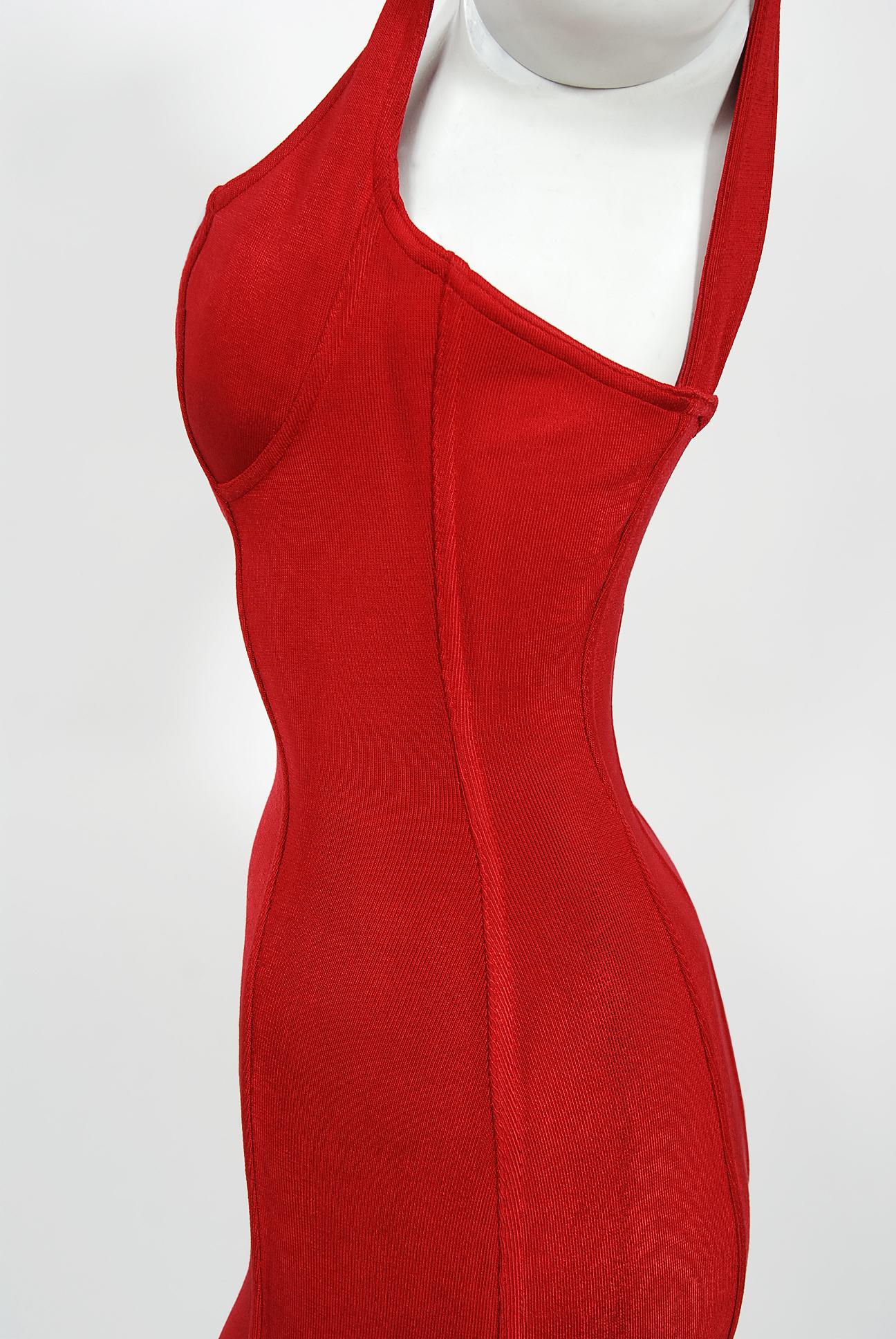 Vintage 1991 Azzedine Alaia Documented Runway Red Bustier Bodycon Mini Dress  3