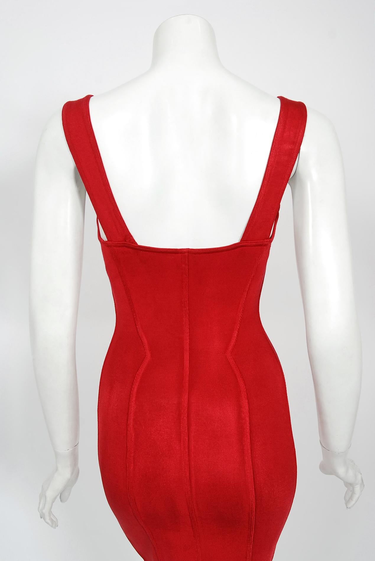 Vintage 1991 Azzedine Alaia Documented Runway Red Bustier Bodycon Mini Dress  5