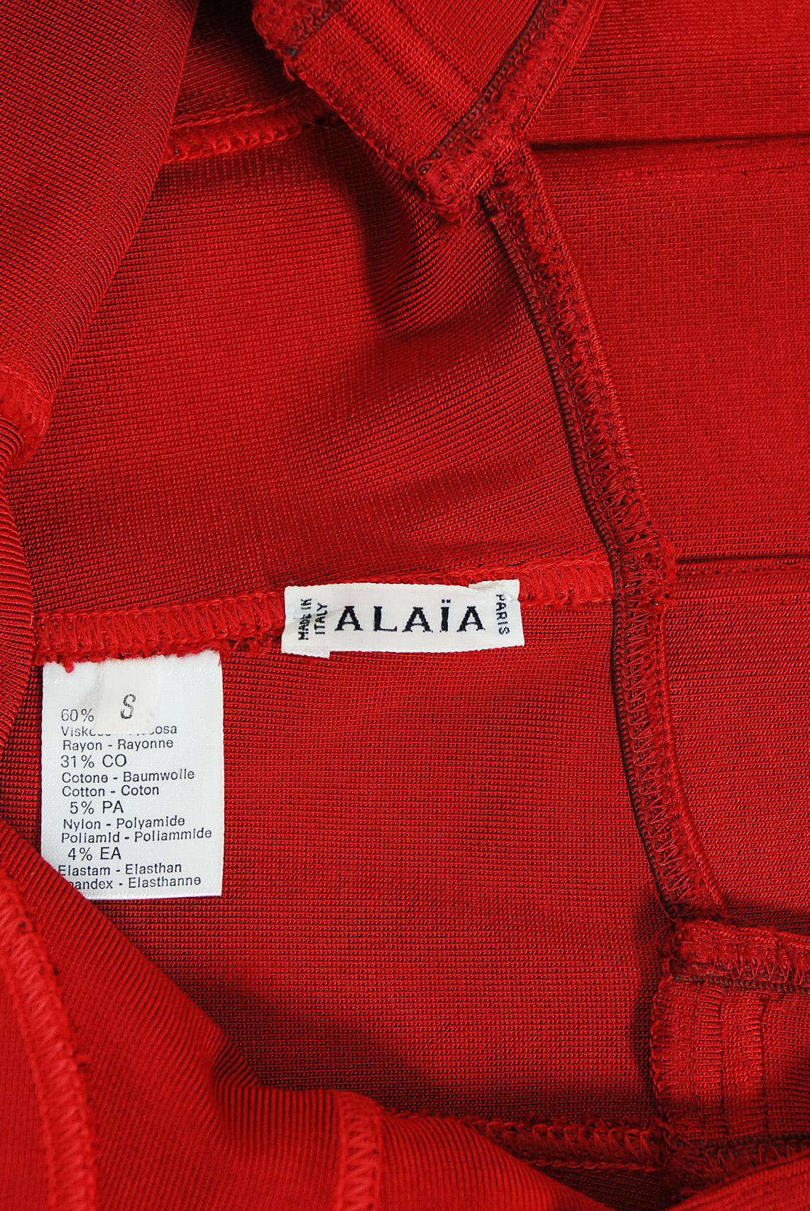 Vintage 1991 Azzedine Alaia Documented Runway Red Bustier Bodycon Mini Dress  6