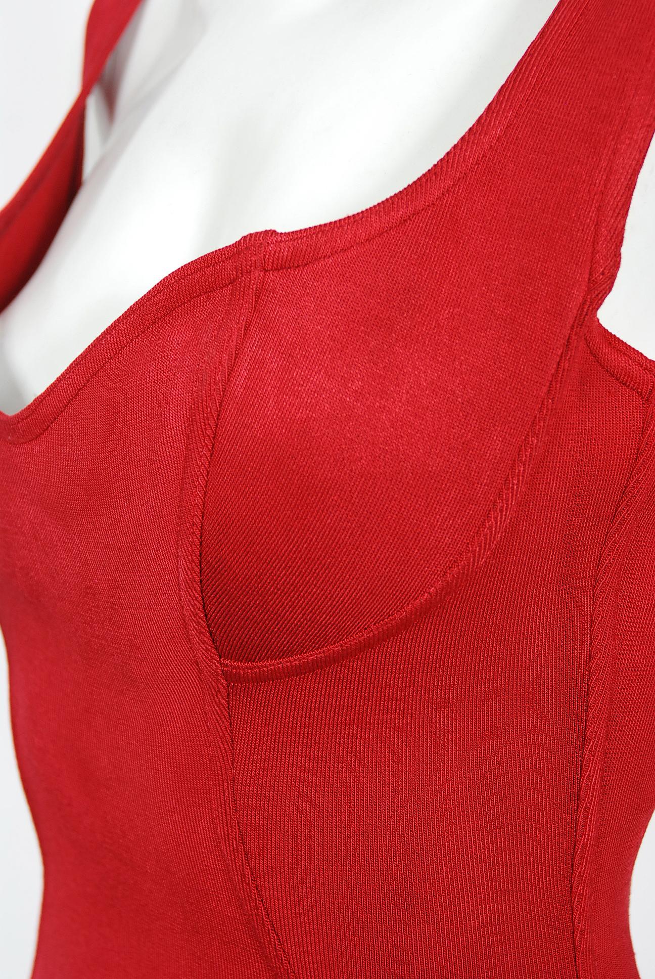 Women's Vintage 1991 Azzedine Alaia Documented Runway Red Bustier Bodycon Mini Dress 