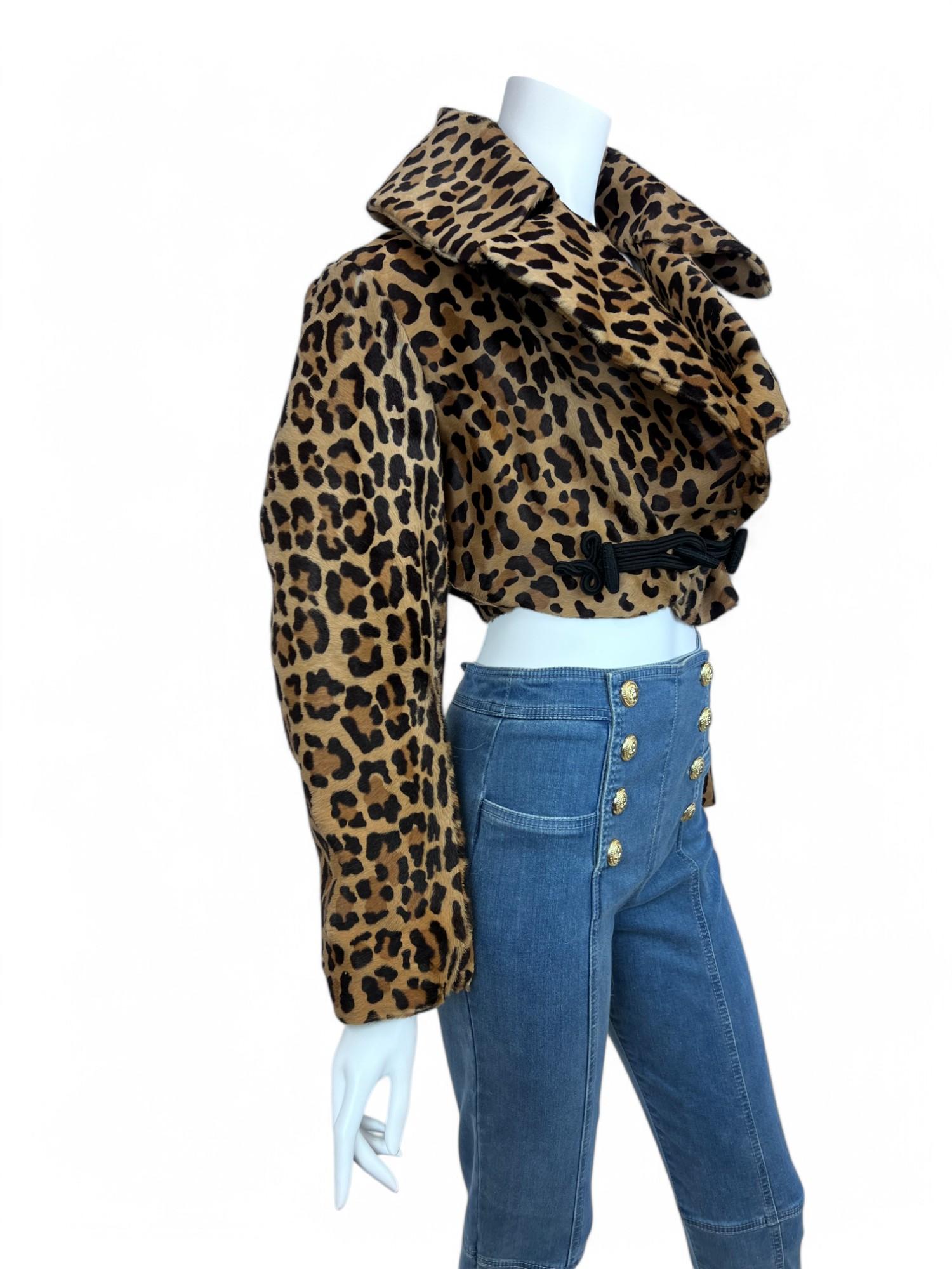 Women's Vintage 1991 Azzedine Alaïa Leopard Calf Leather Cropped Jacket Sz: 38 For Sale
