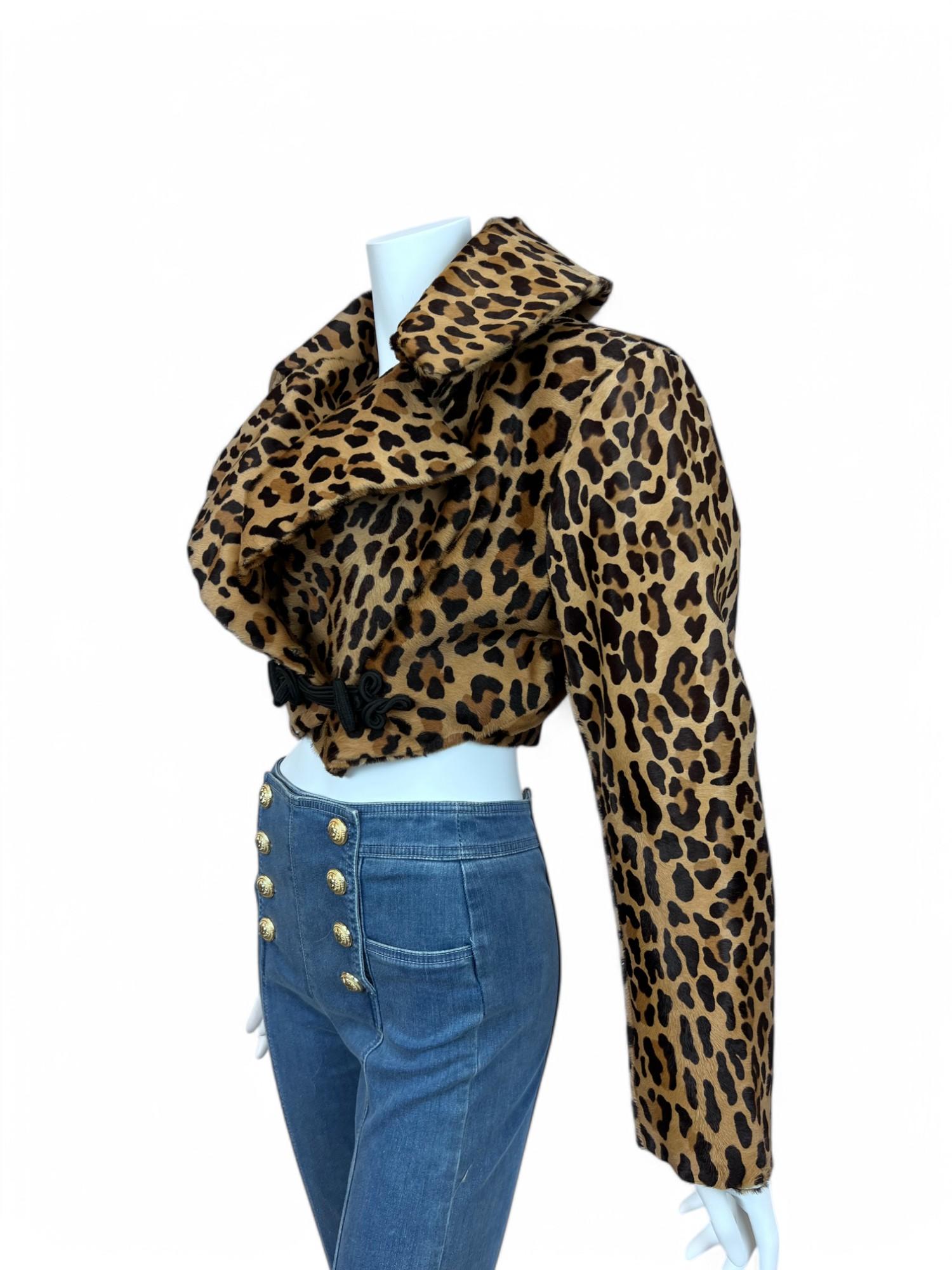 Vintage 1991 Azzedine Alaïa Leopard Calf Leather Cropped Jacket Sz: 38 For Sale 1