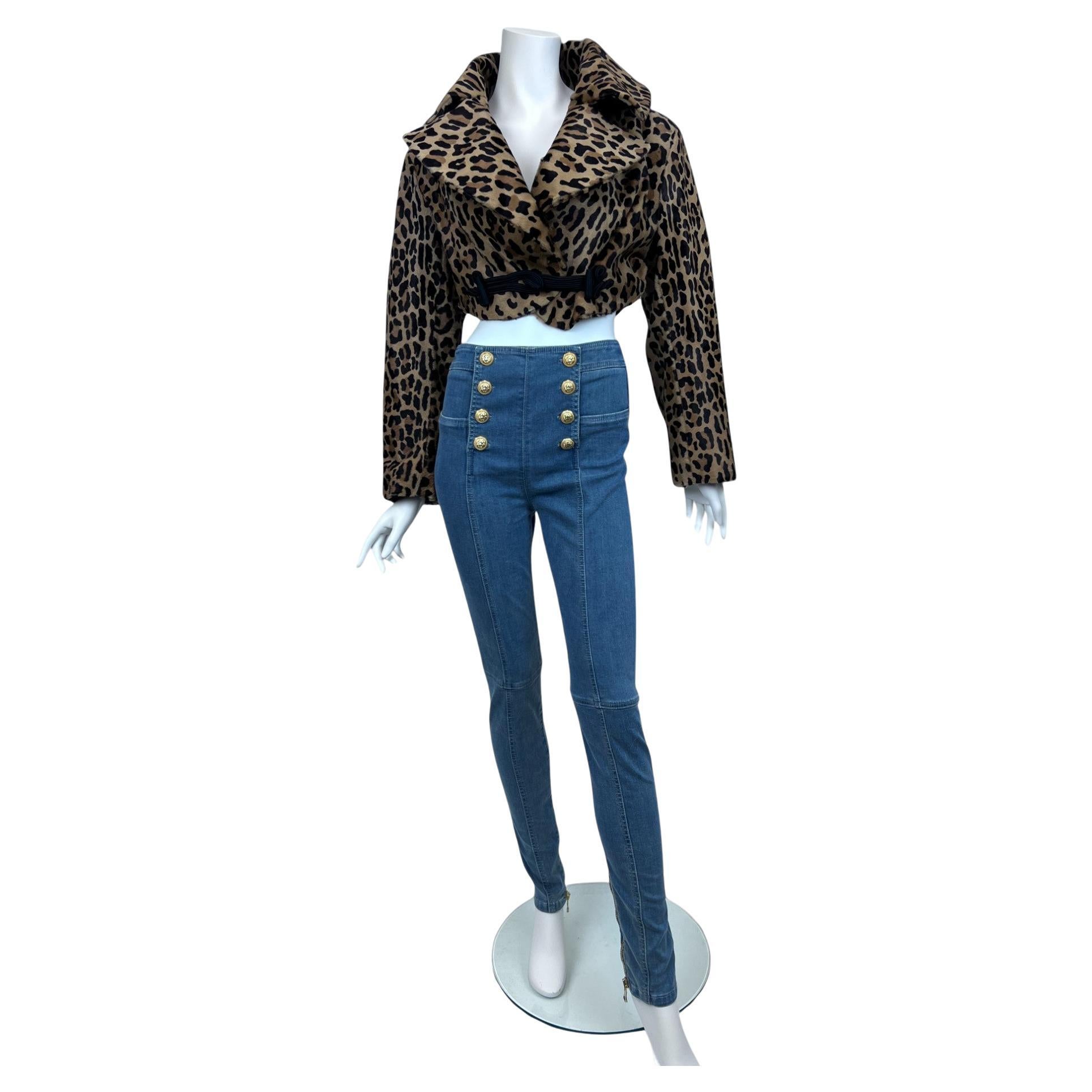 Vintage 1991 Azzedine Alaïa Leopard Calf Leather Cropped Jacket Sz: 38 For Sale