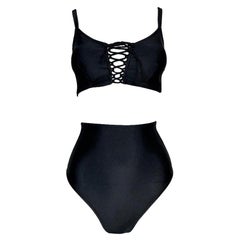 Vintage 1991 Dolce & Gabbana Black Pin-Up High Waist Corset Ties Bikini