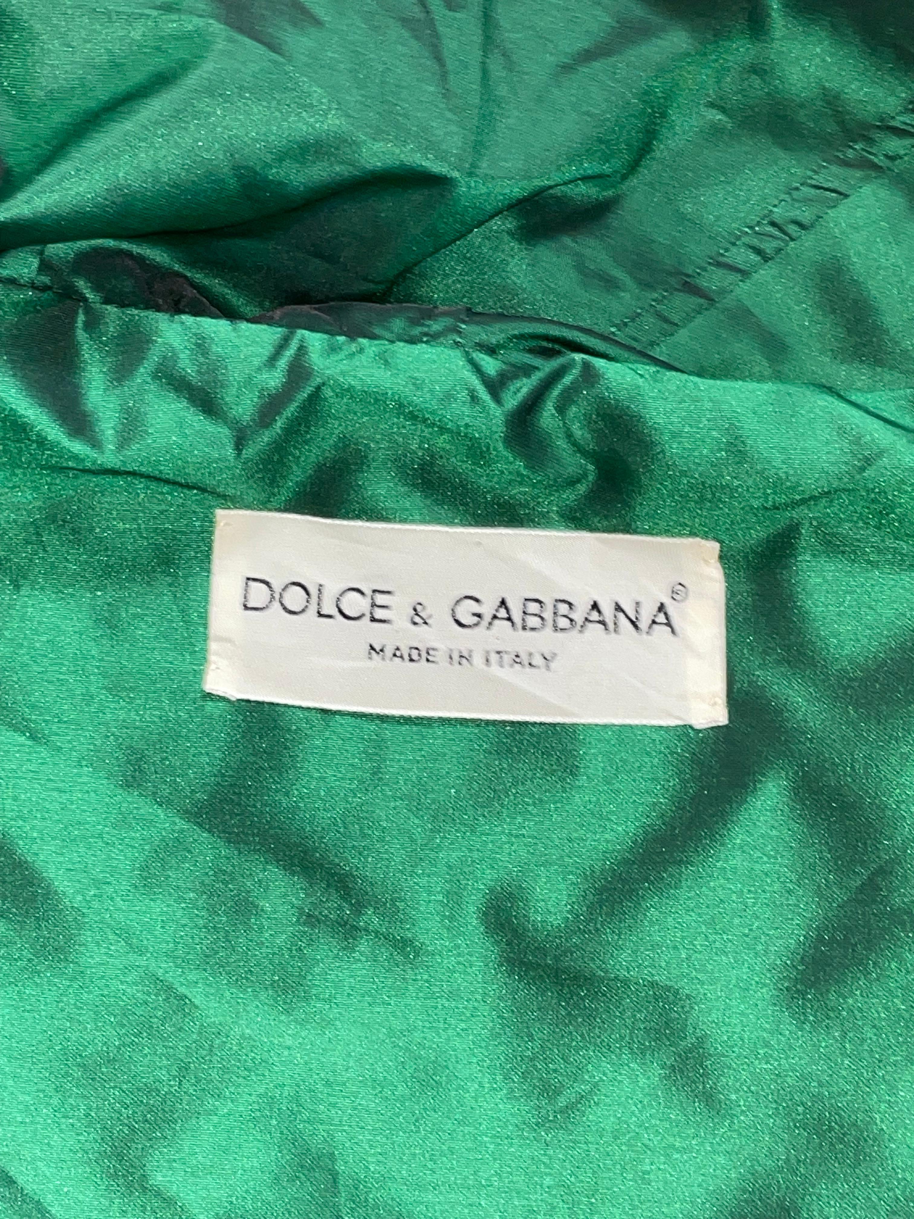Vintage 1991 Dolce and Gabbana Emerald Green Satin Coat Dress at 1stDibs