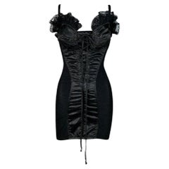 Vintage 1991 Dolce & Gabbana Pin-Up Black Lace Trim Plunging Corset Mini Dress