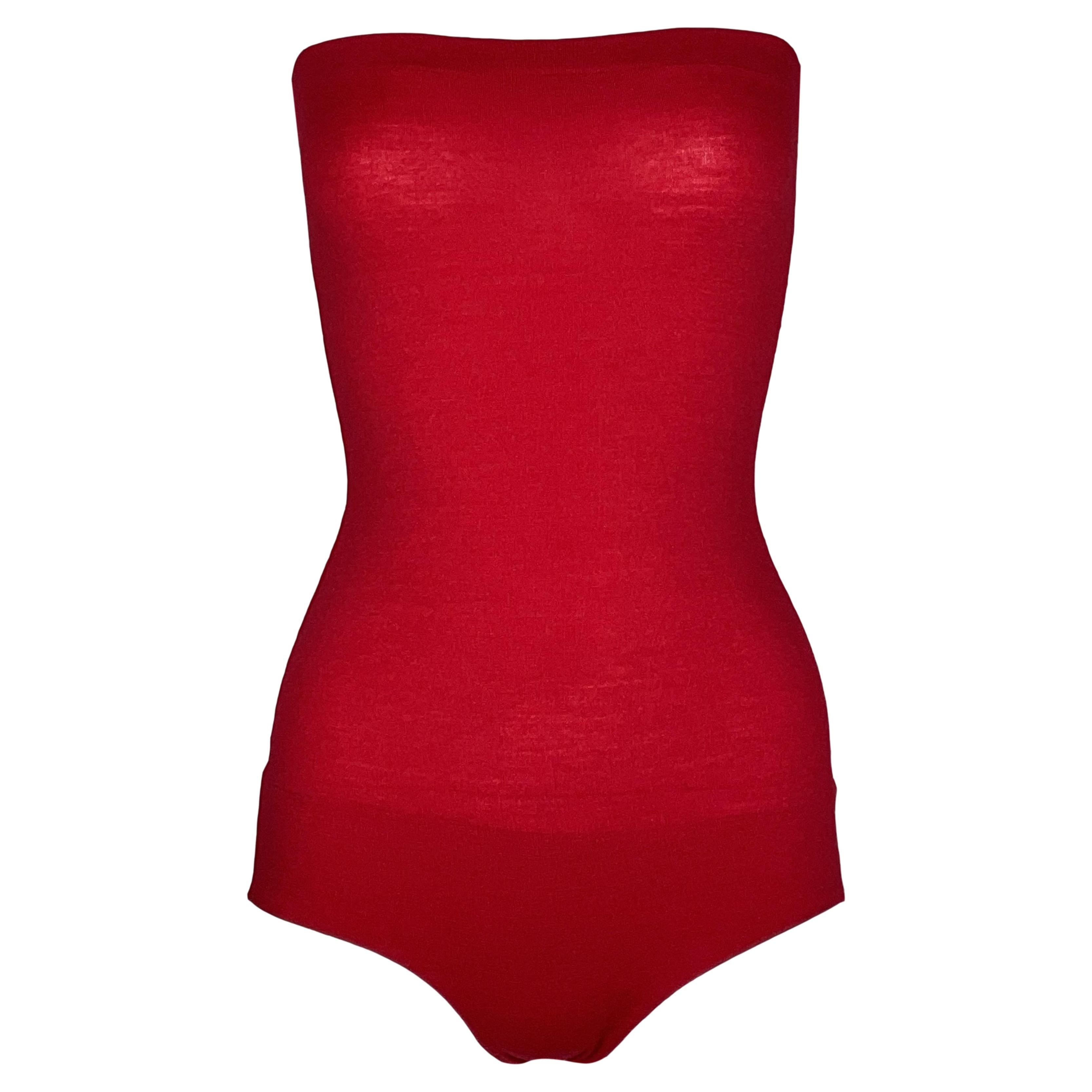 Vintage 1991 Dolce and Gabbana Red Strapless Bodysuit Top For Sale