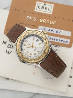 Ebel Voyager GMT 1124913 del 1991, bicolore, quadrante bianco, automatico, 38 mm