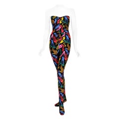 Vintage 1991 Ferragamo Runway Novelty Shoe Print Strapless Stretch Lycra Catsuit