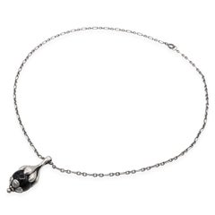 Vintage 1991 Georg Jensen Sterling Silver Onyx Heritage Pendant Necklace
