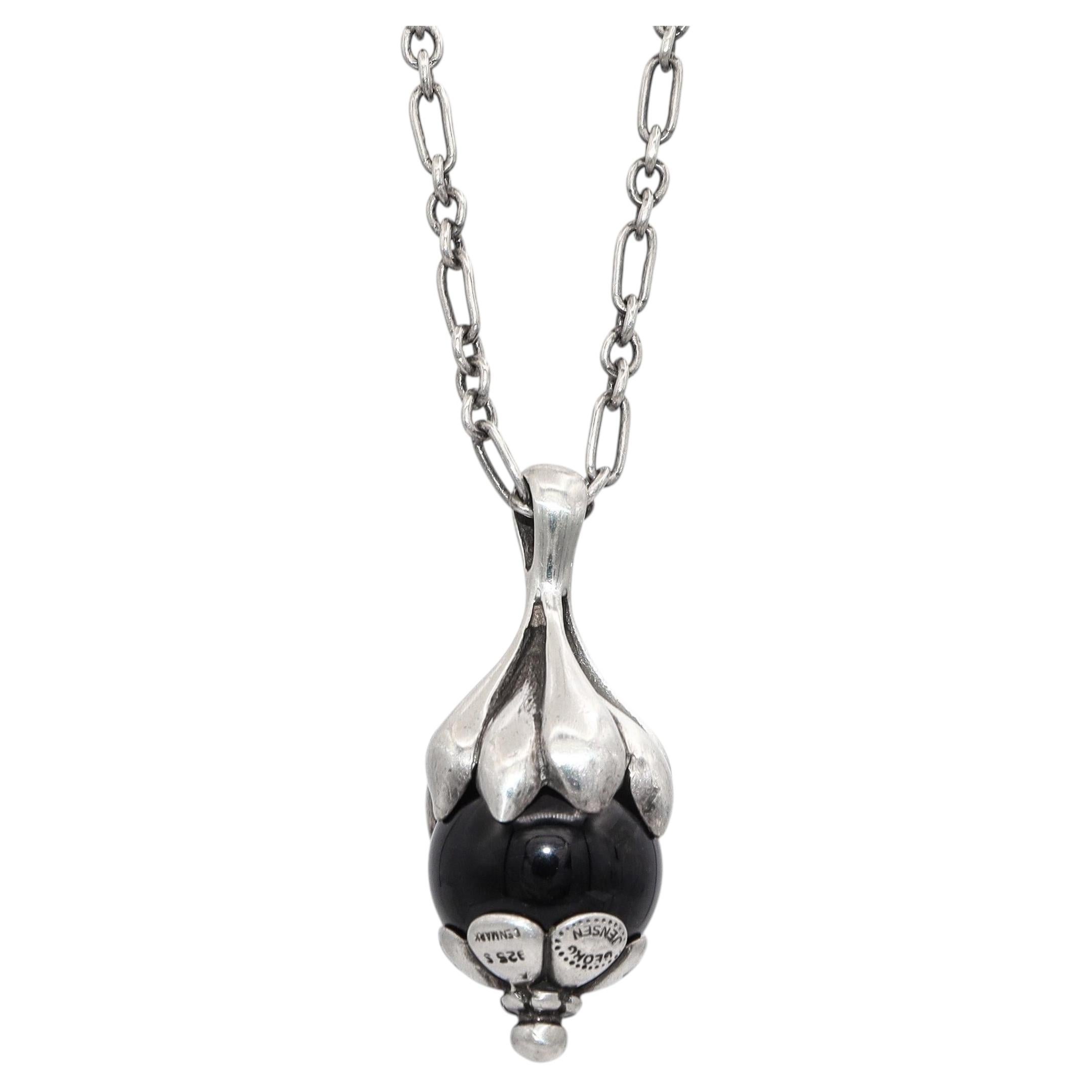 Vintage 1991 Georg Jensen Sterling Silver Onyx Heritage Pendant Necklace