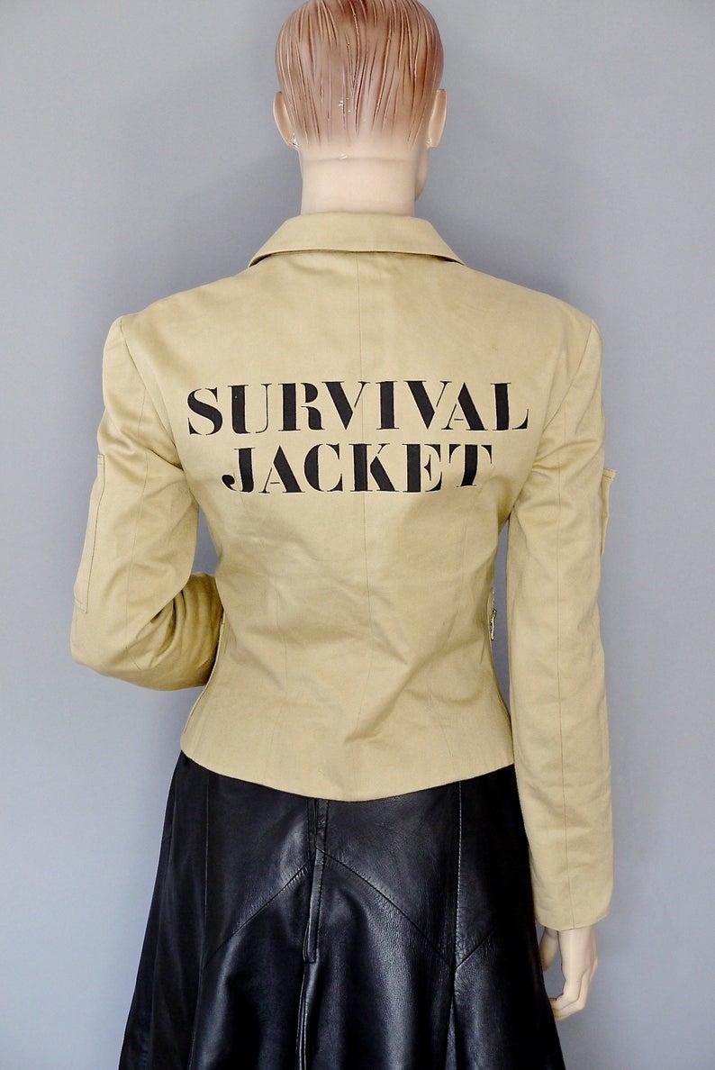 Beige Vintage 1991 MOSCHINO COUTURE Survival Jacket Military Safari Khaki Jacket