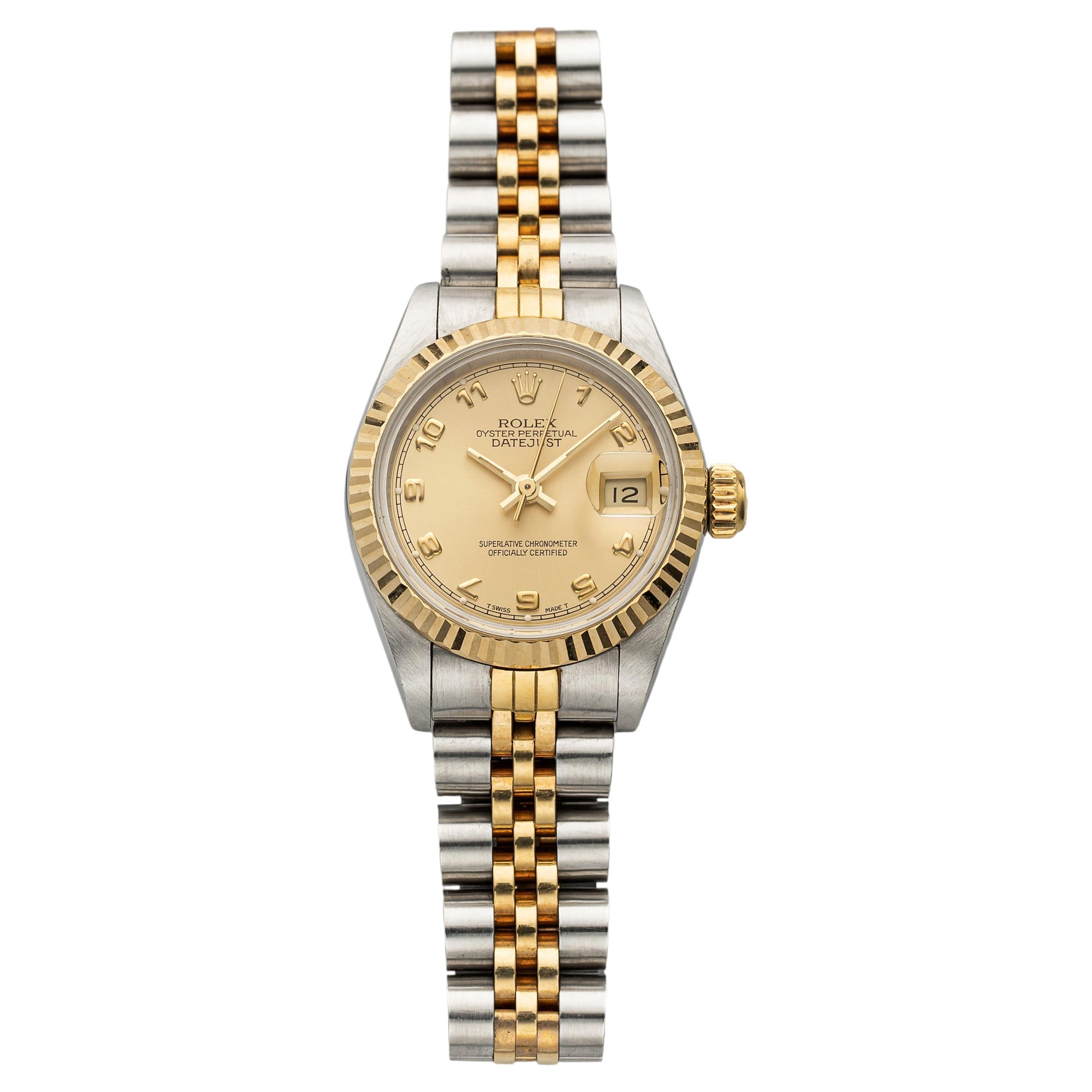 Vintage 1991 Rolex Datejust 69173 Two-Tone Champagne Arabic Dial Auto 26mm For Sale