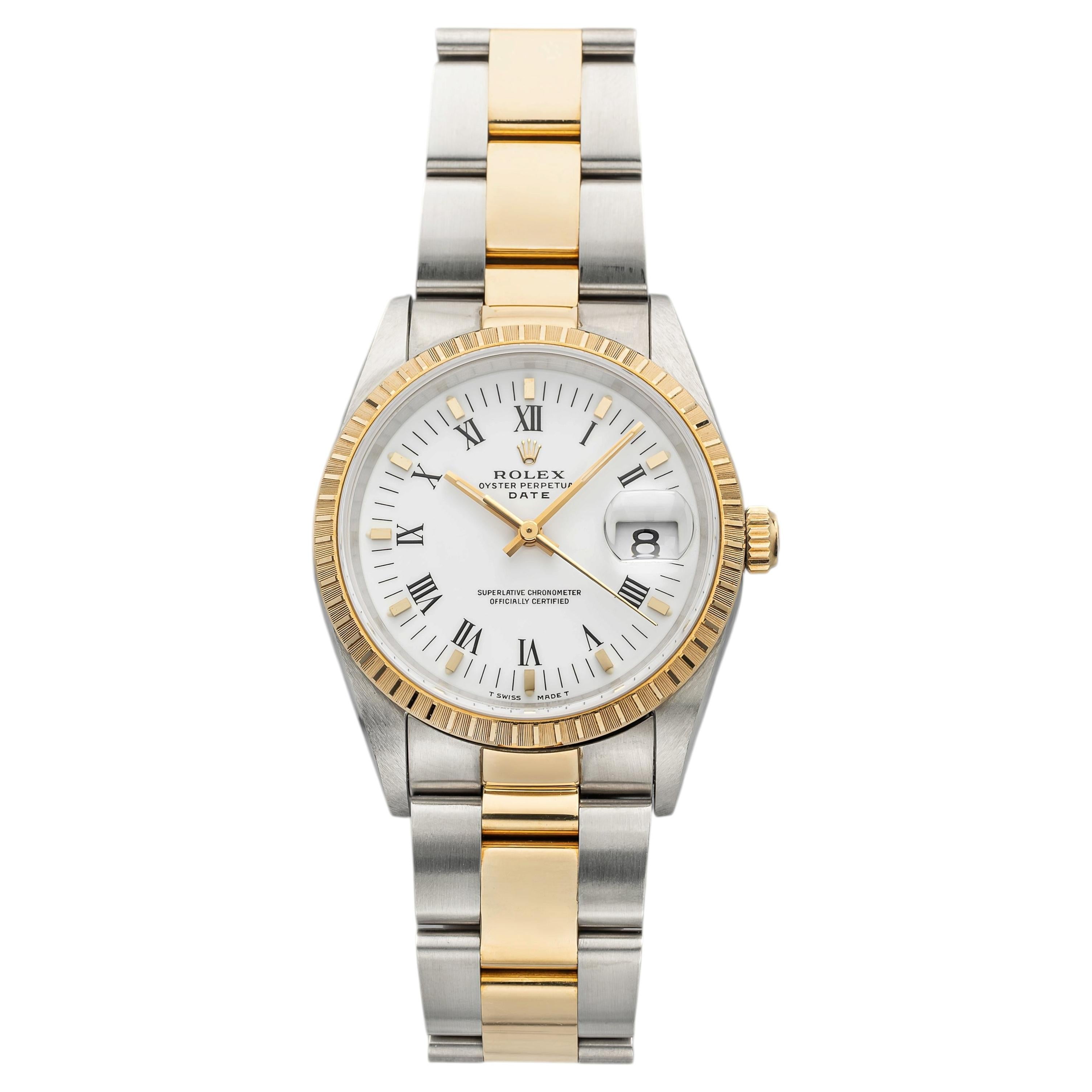 Vintage 1991 Rolex Oyster Perpetual Date 15233 Two-Tone Buckley Dial Auto 34mm For Sale