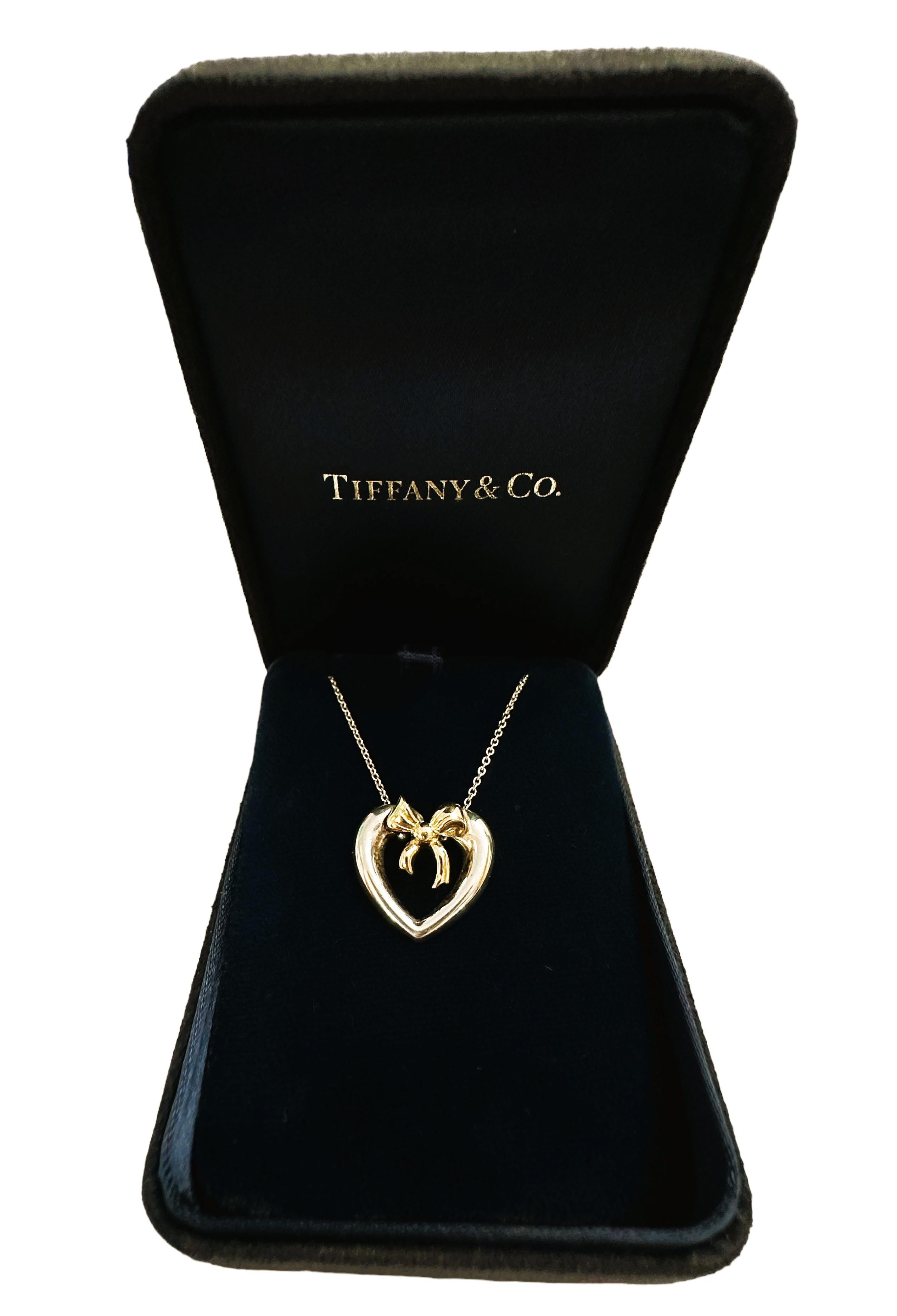 Vintage 1991 Tiffany & Co. 18K Gold Bow Sterling Silver Heart Necklace 5