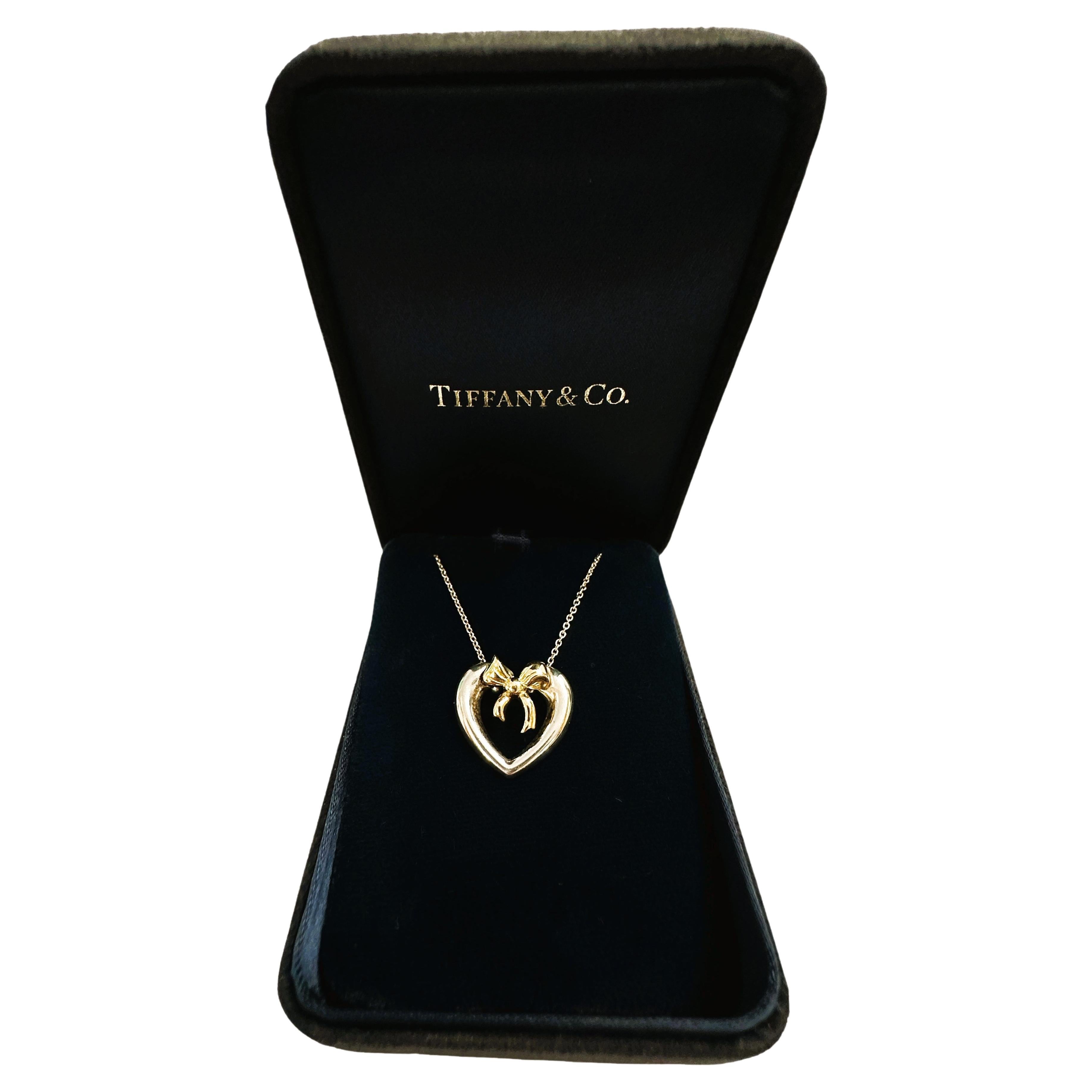 Vintage 1991 Tiffany & Co. 18K Gold Bow Sterling Silver Heart Necklace