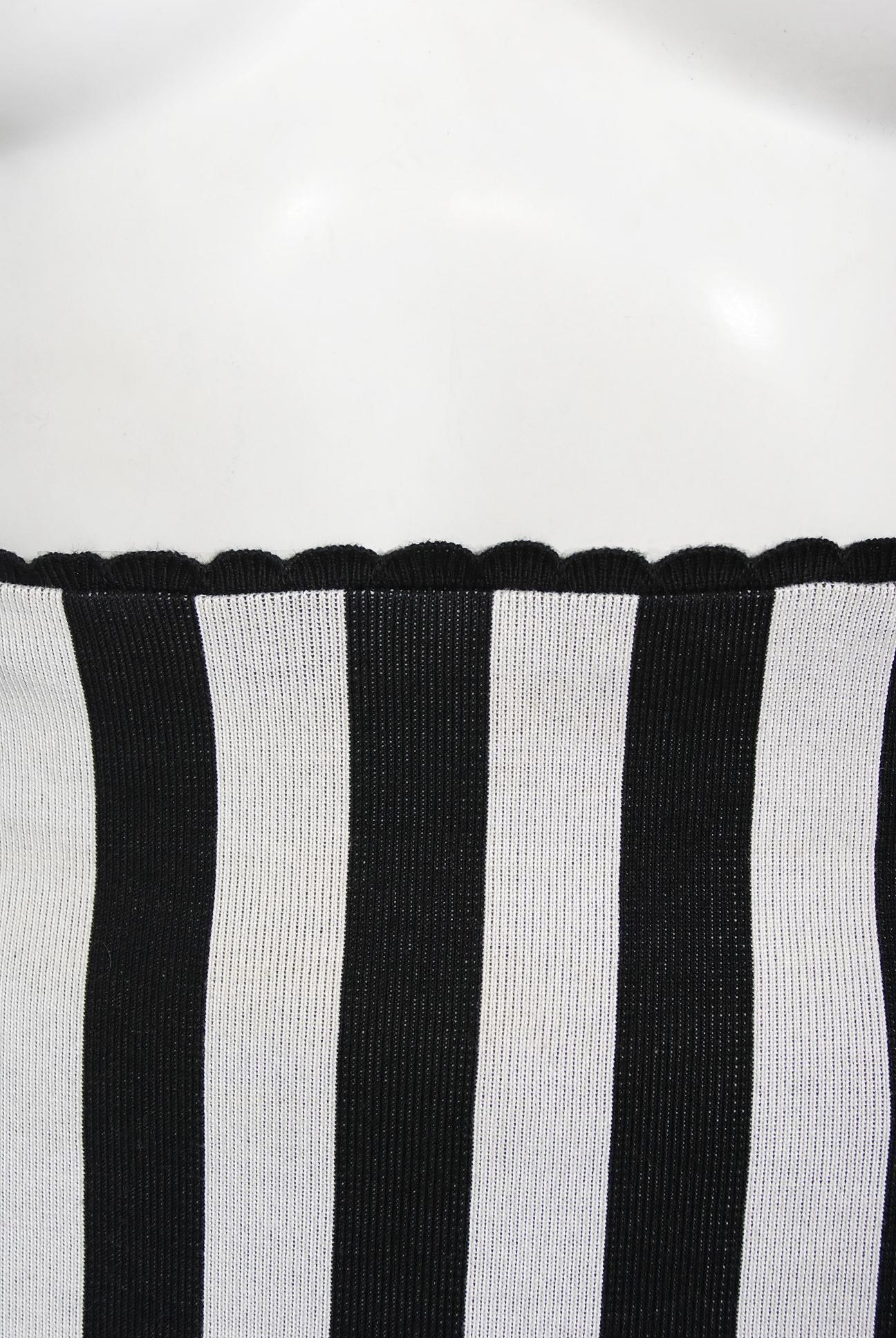 Women's Vintage 1992 Azzedine Alaia Black & White Stripe Knit High-Waist Hourglass Skirt