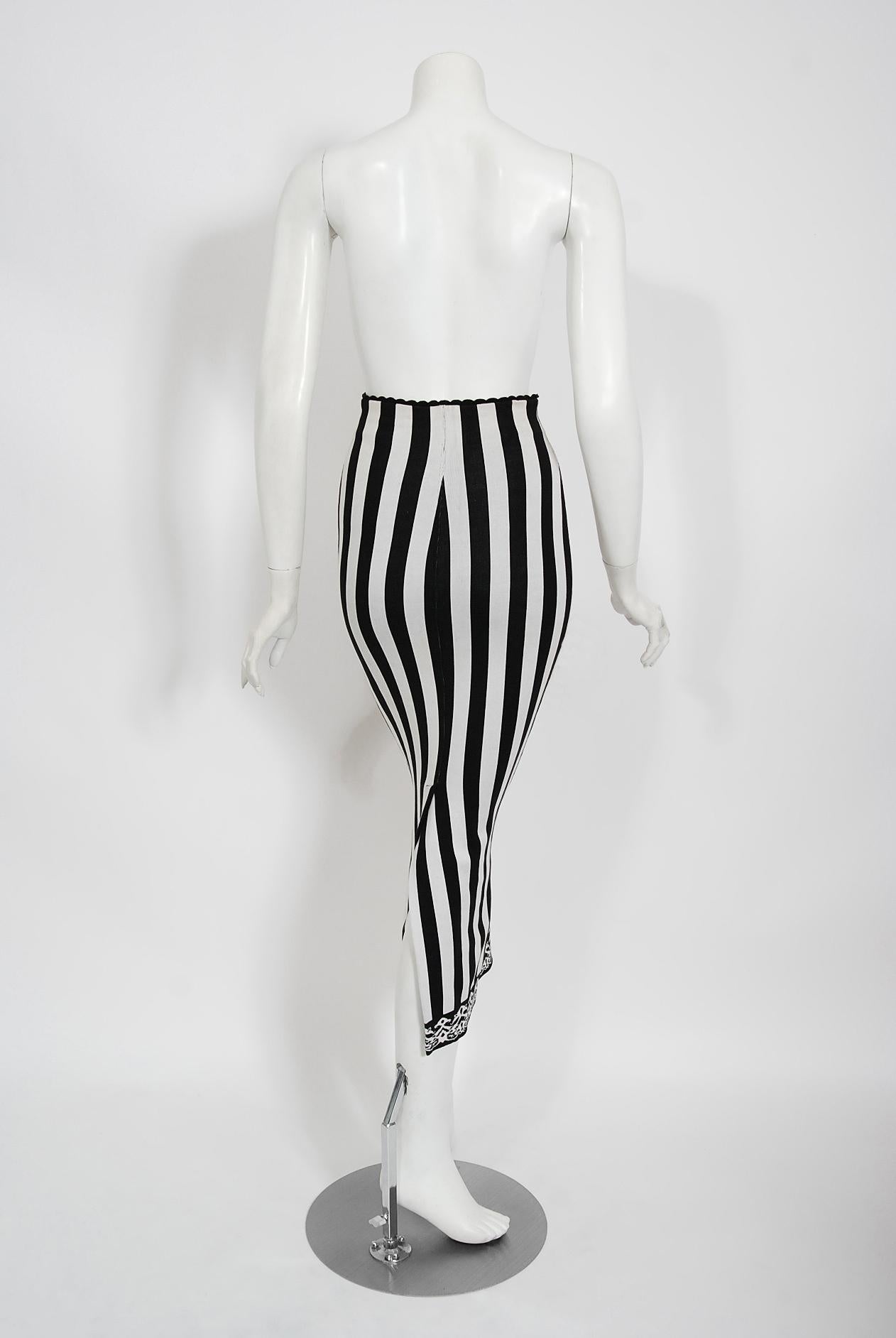 Vintage 1992 Azzedine Alaia Black & White Stripe Knit High-Waist Hourglass Skirt 2