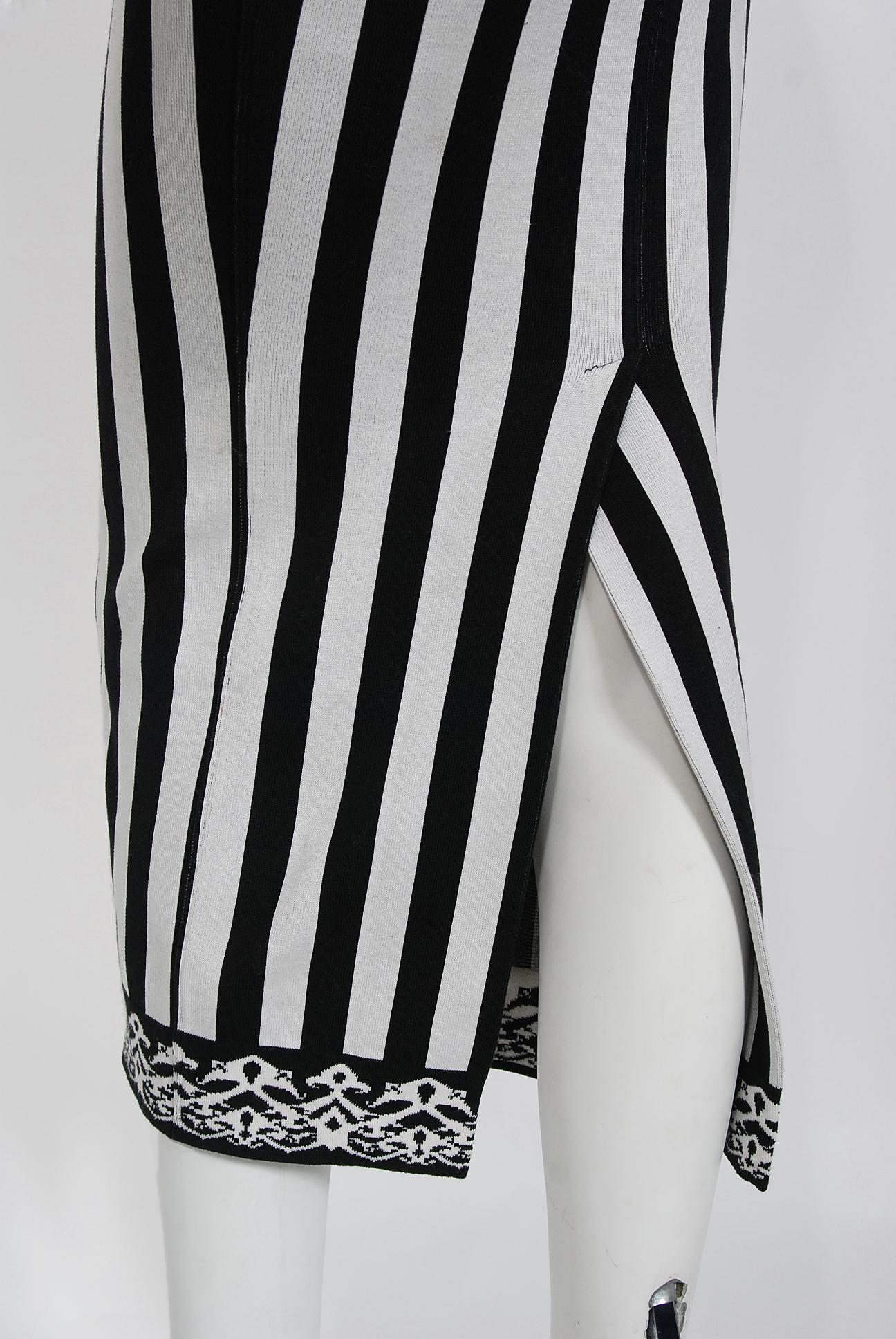 Vintage 1992 Azzedine Alaia Black & White Stripe Knit High-Waist Hourglass Skirt 4