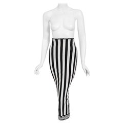 Vintage 1992 Azzedine Alaia Black & White Stripe Knit High-Waist Hourglass Skirt