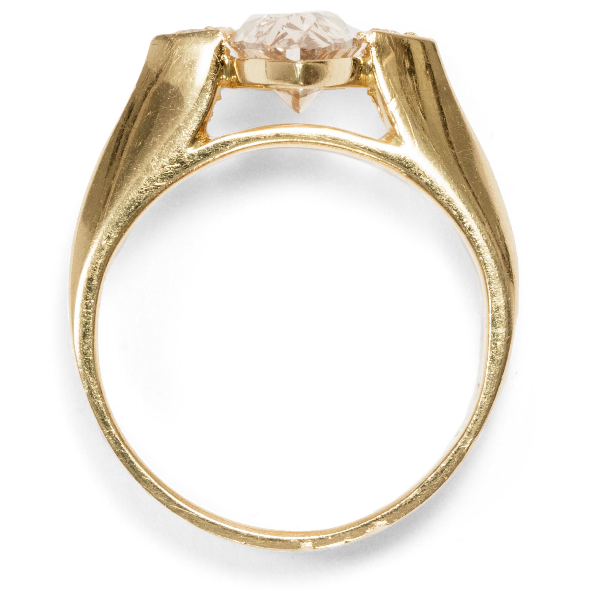 Marquise Cut Vintage 1992, Certified 1.43 Carat Marquise Champagne Argyle Diamond Gold Ring For Sale