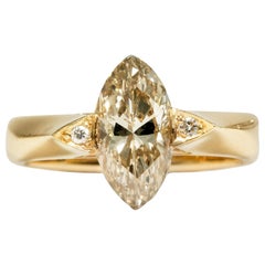 Vintage 1992, Certified 1.43 Carat Marquise Champagne Argyle Diamond Gold Ring