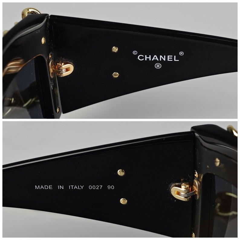 Vintage 1992 CHANEL Iconic Leather Chain Drop Sunglasses 2
