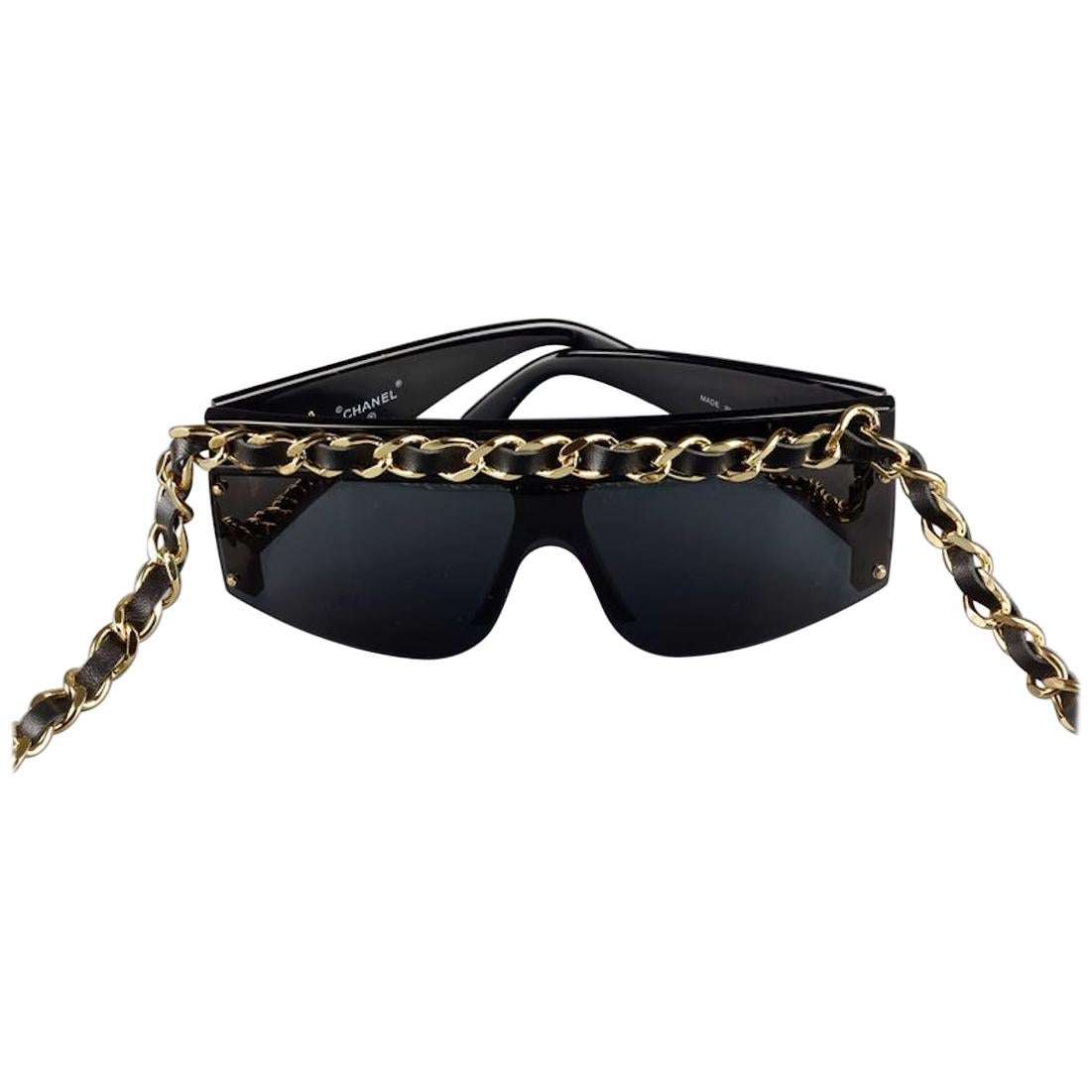 Vintage 1992 CHANEL Iconic Leather Chain Drop Sunglasses