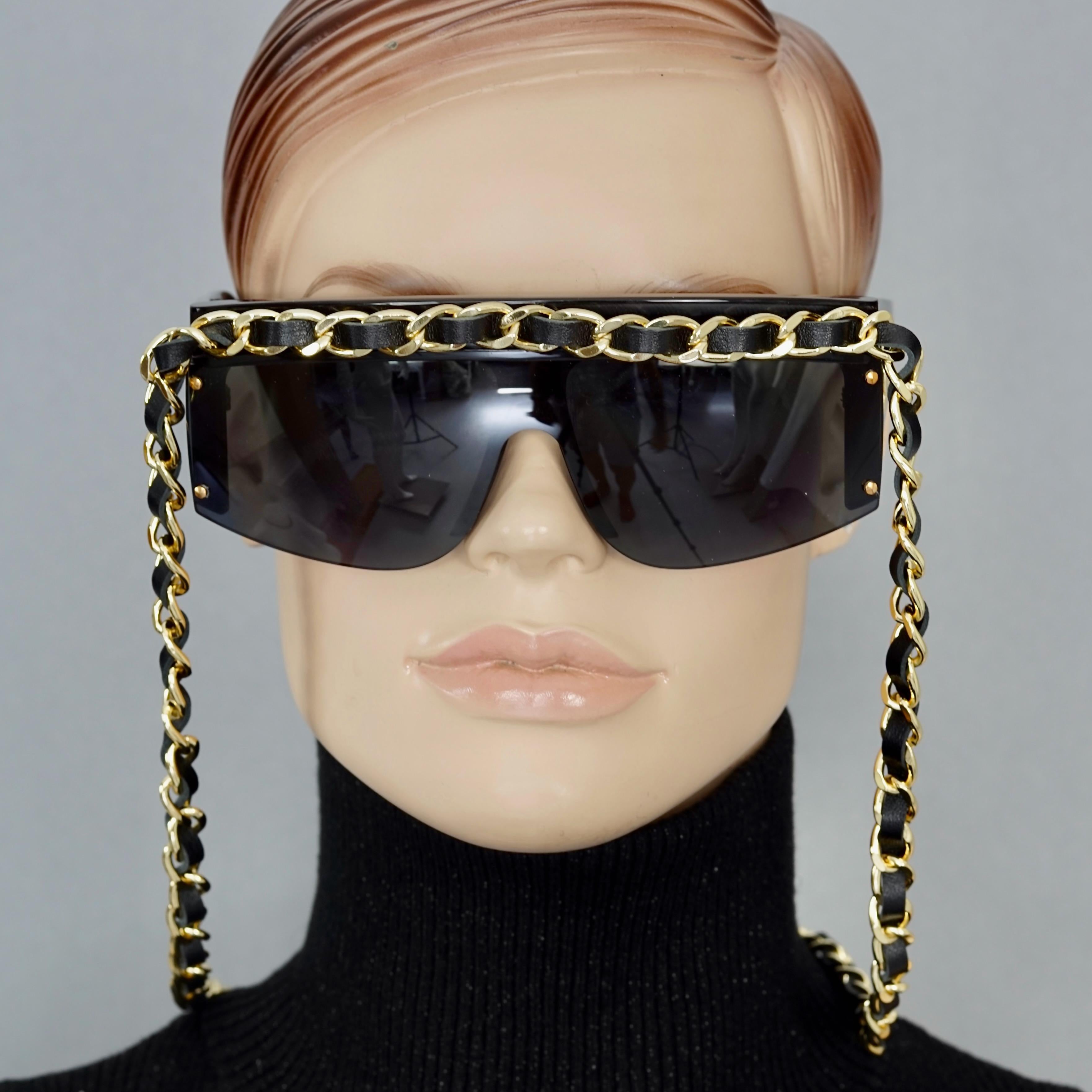 Women's or Men's Vintage 1992 CHANEL Iconic Logo Leather Chain Drop Sunglasses  For Sale