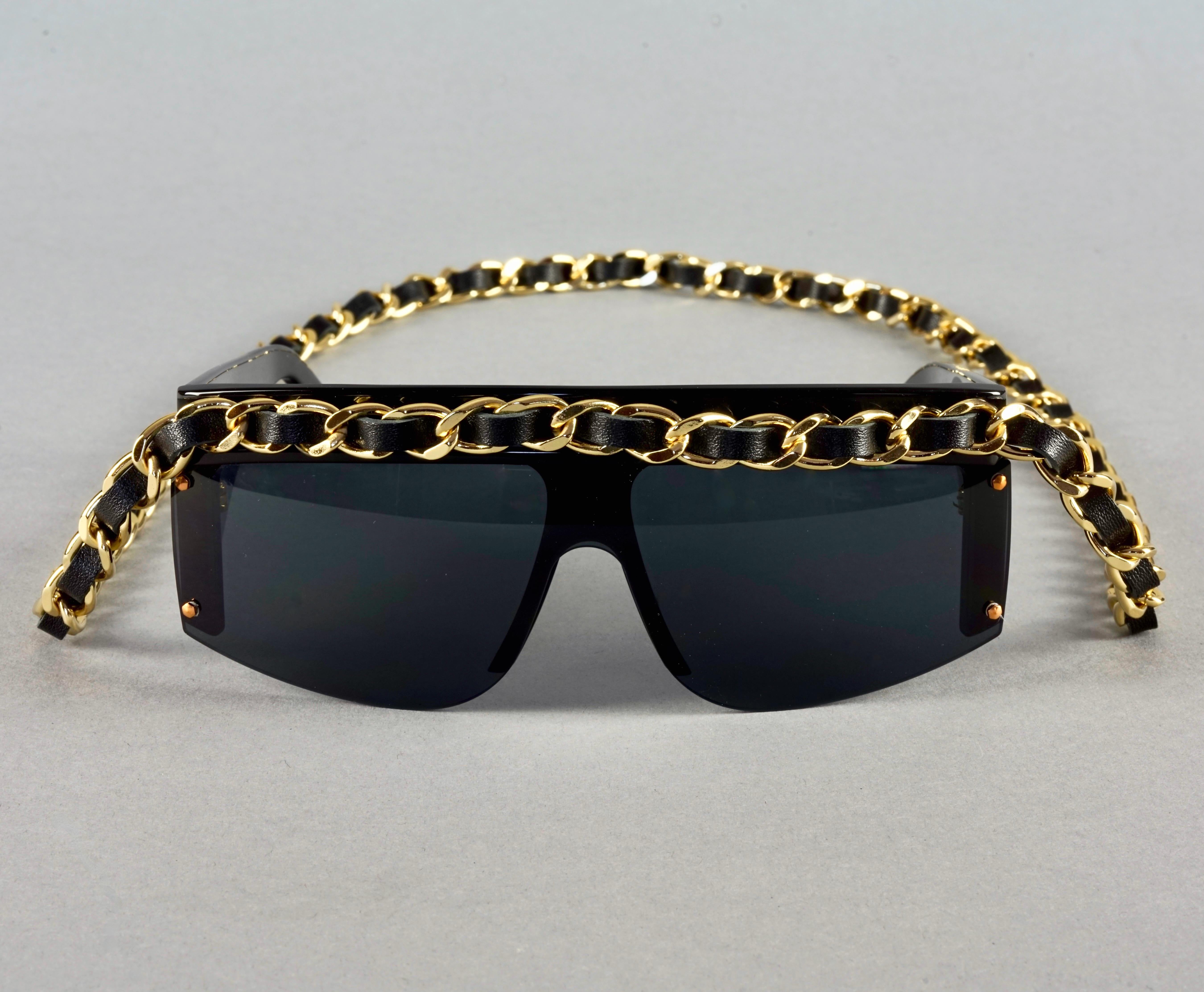 Vintage 1992 CHANEL Iconic Logo Leather Chain Drop Sunglasses  For Sale 2