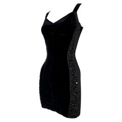 Vintage 1992 Dolce & Gabbana Black Velvet Beaded Bustier Bandage Mini Dress